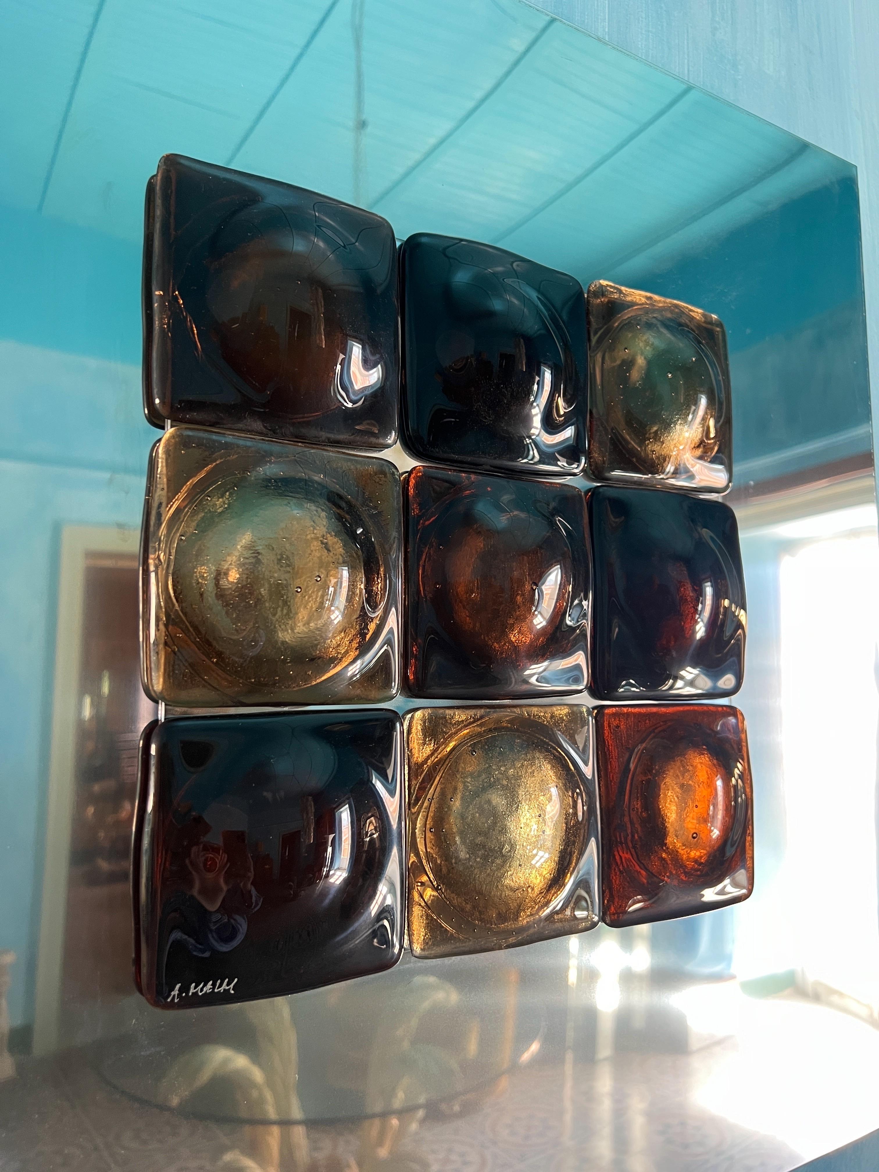Swedish Mid-Century Modern Inspired Mirror Sculpture Glass and Steel by Amanda Malm For Sale