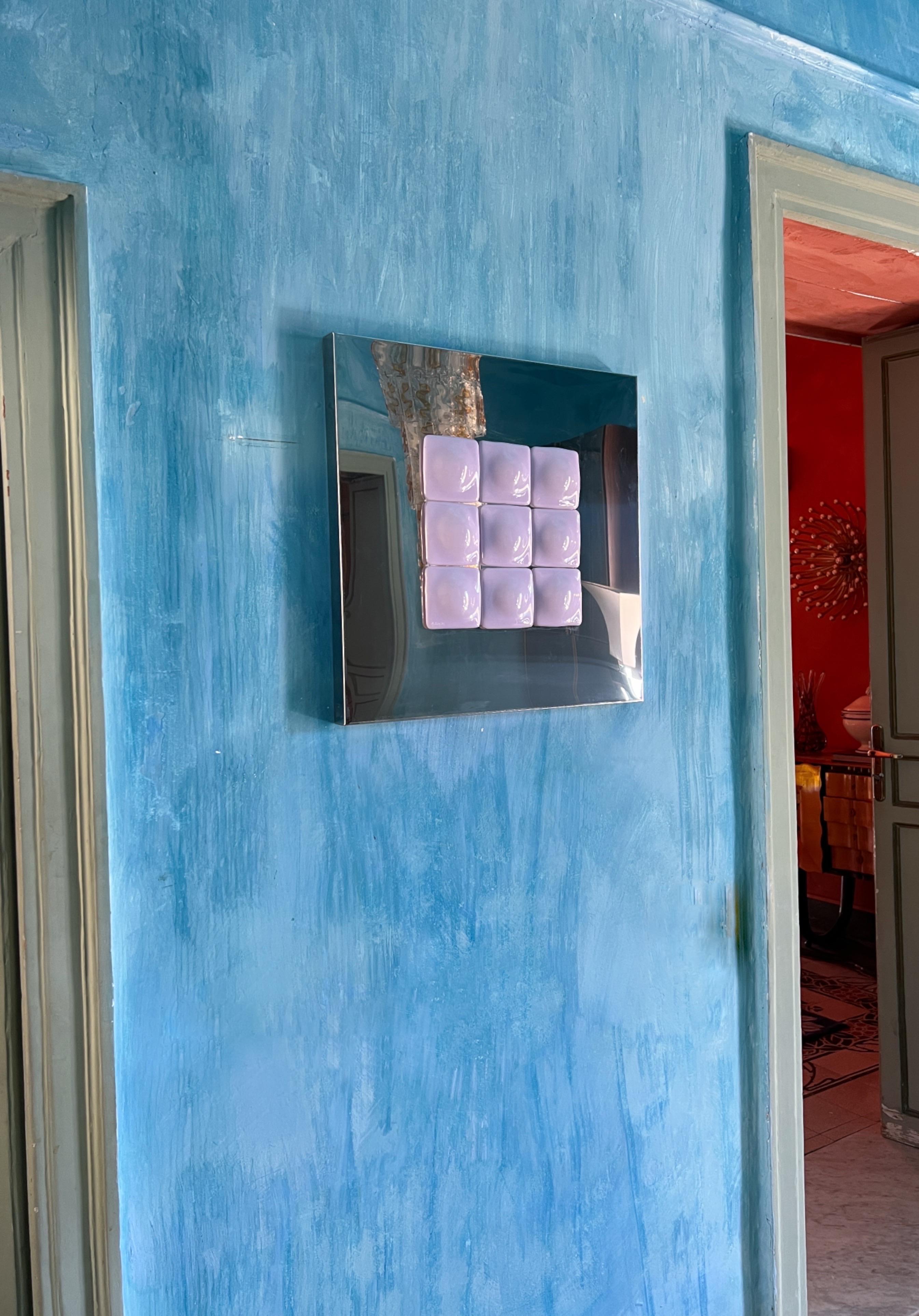 Swedish Mid-Century Modern Inspired Mirror Sculpture Glass and Steel by Amanda Malm' For Sale