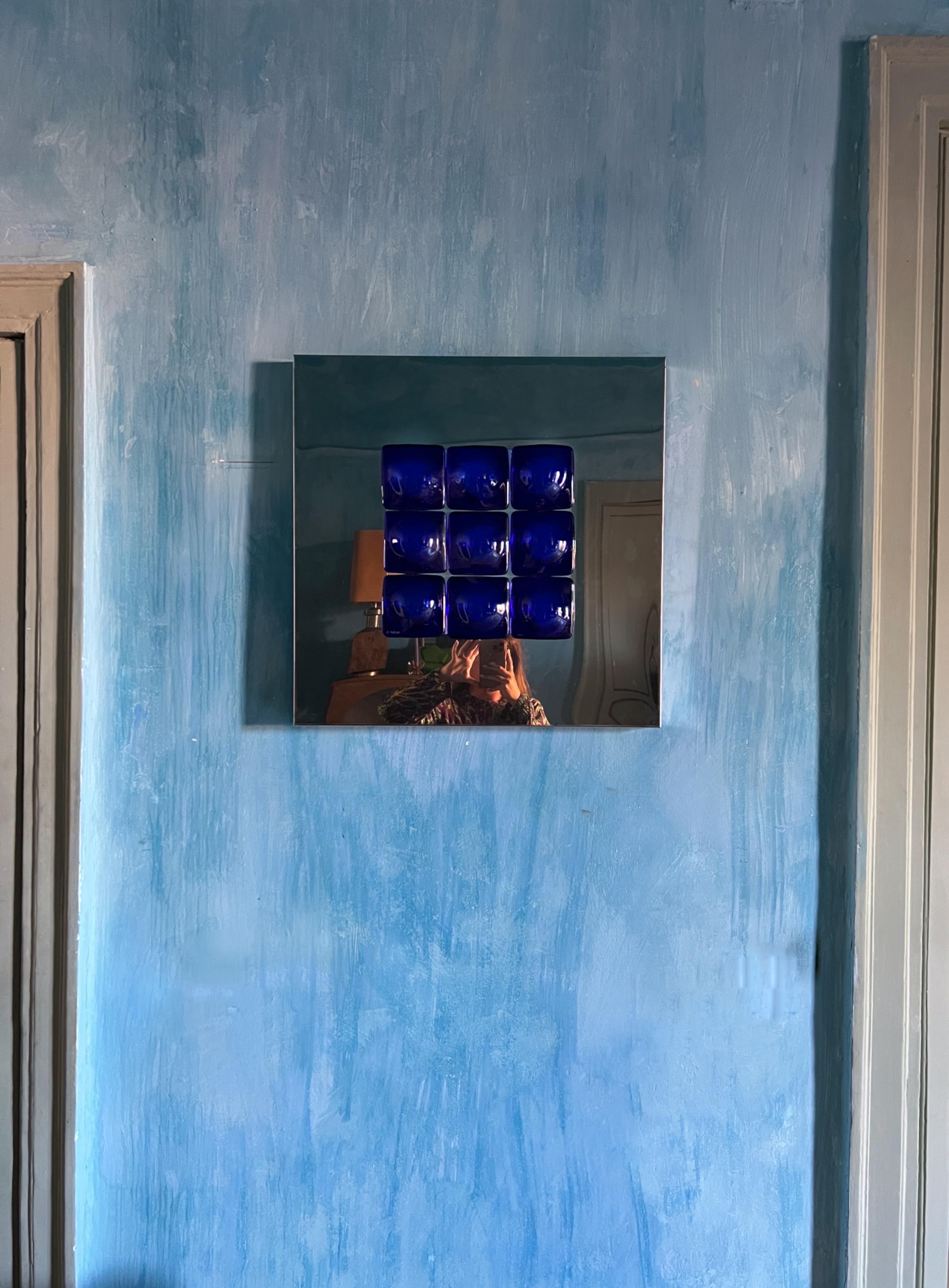 Swedish Mid-Century Modern Inspired Mirror Sculpture Glass and Steel by Amanda Malm' For Sale