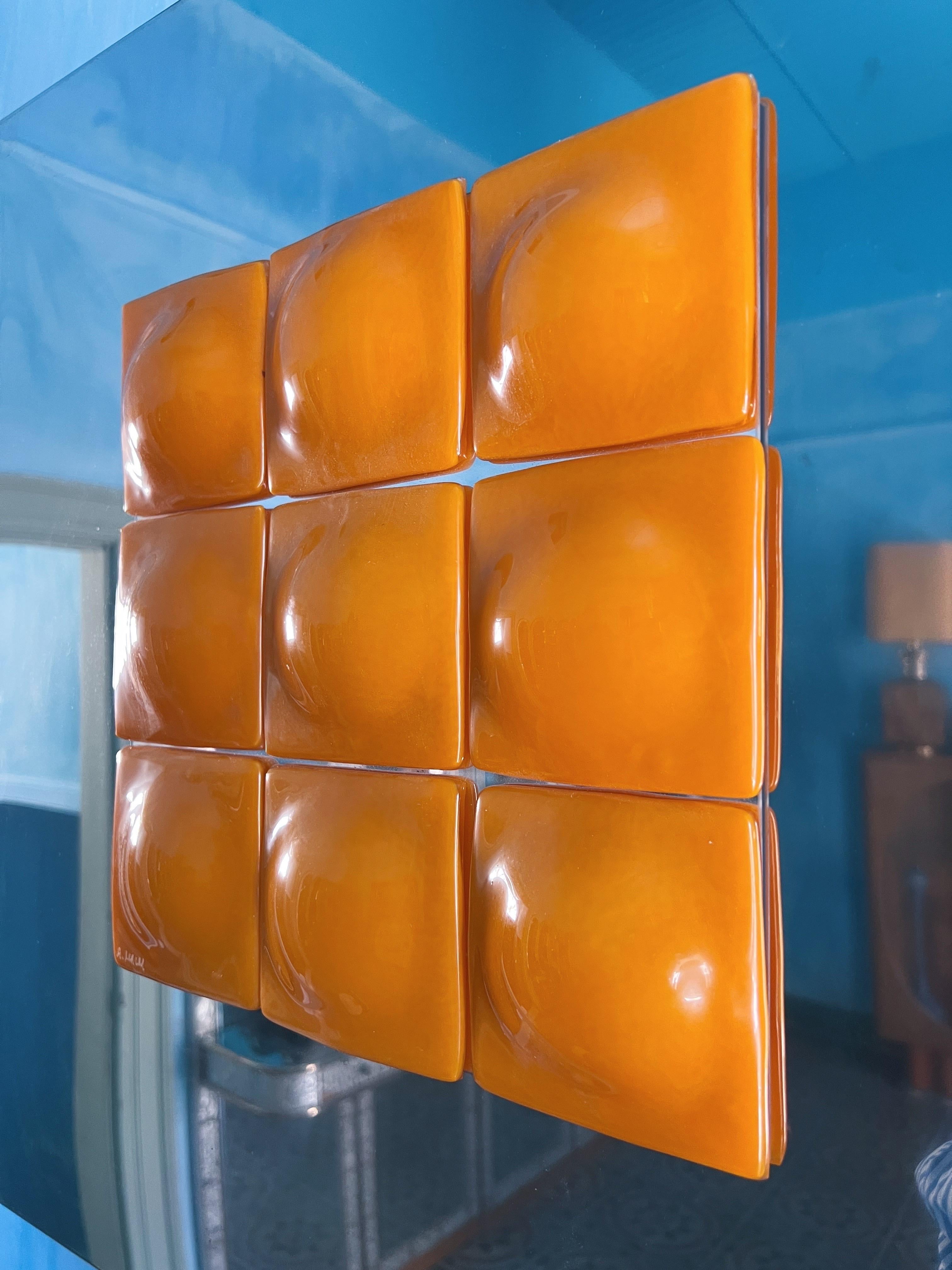 Hand-Carved Mid-Century Modern Inspired Mirror Sculpture Glass and Steel by Amanda Malm For Sale