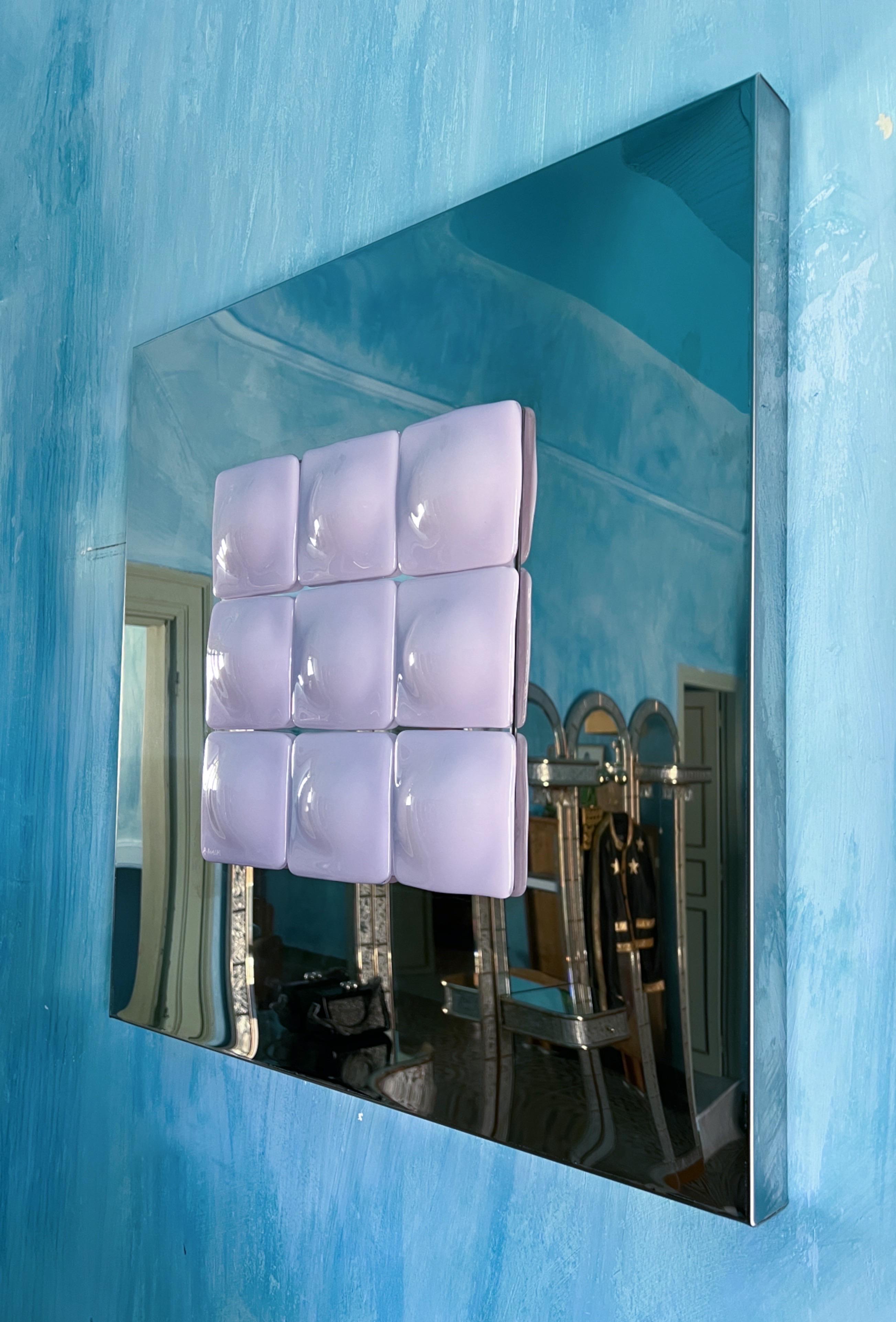 Hand-Crafted Mid-Century Modern Inspired Mirror Sculpture Glass and Steel by Amanda Malm' For Sale
