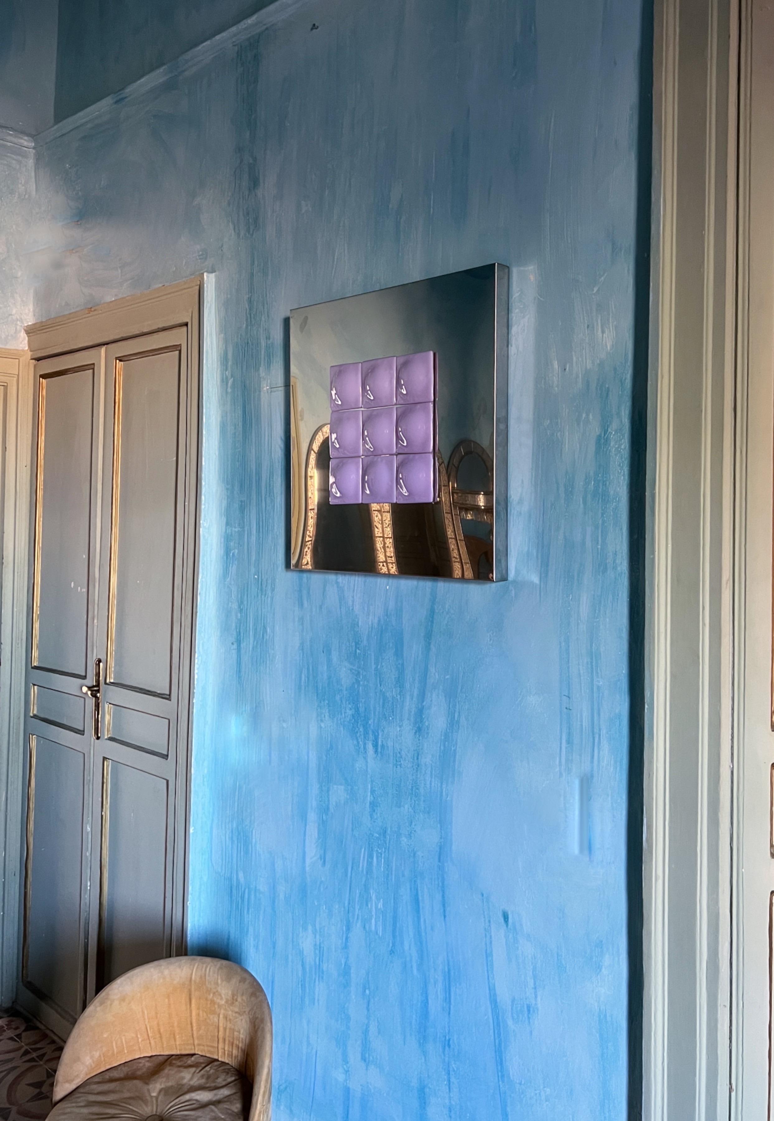 Mid-Century Modern Inspired Mirror Sculpture Glass and Steel by Amanda Malm' In New Condition For Sale In Palermo, PA