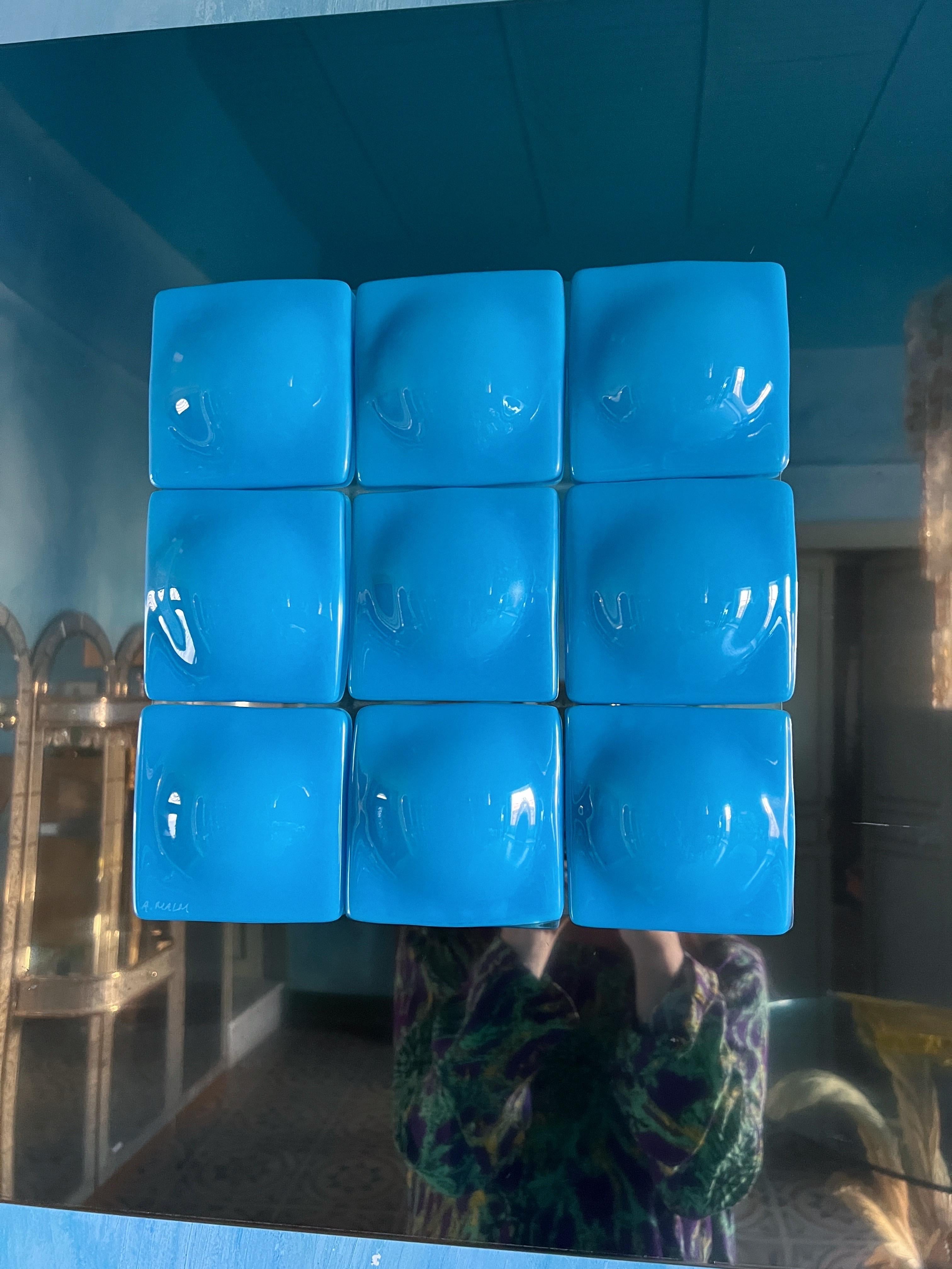 Hand-Crafted Mid-Century Modern Inspired Mirror Sculpture Glass and Steel by Amanda Malm' For Sale