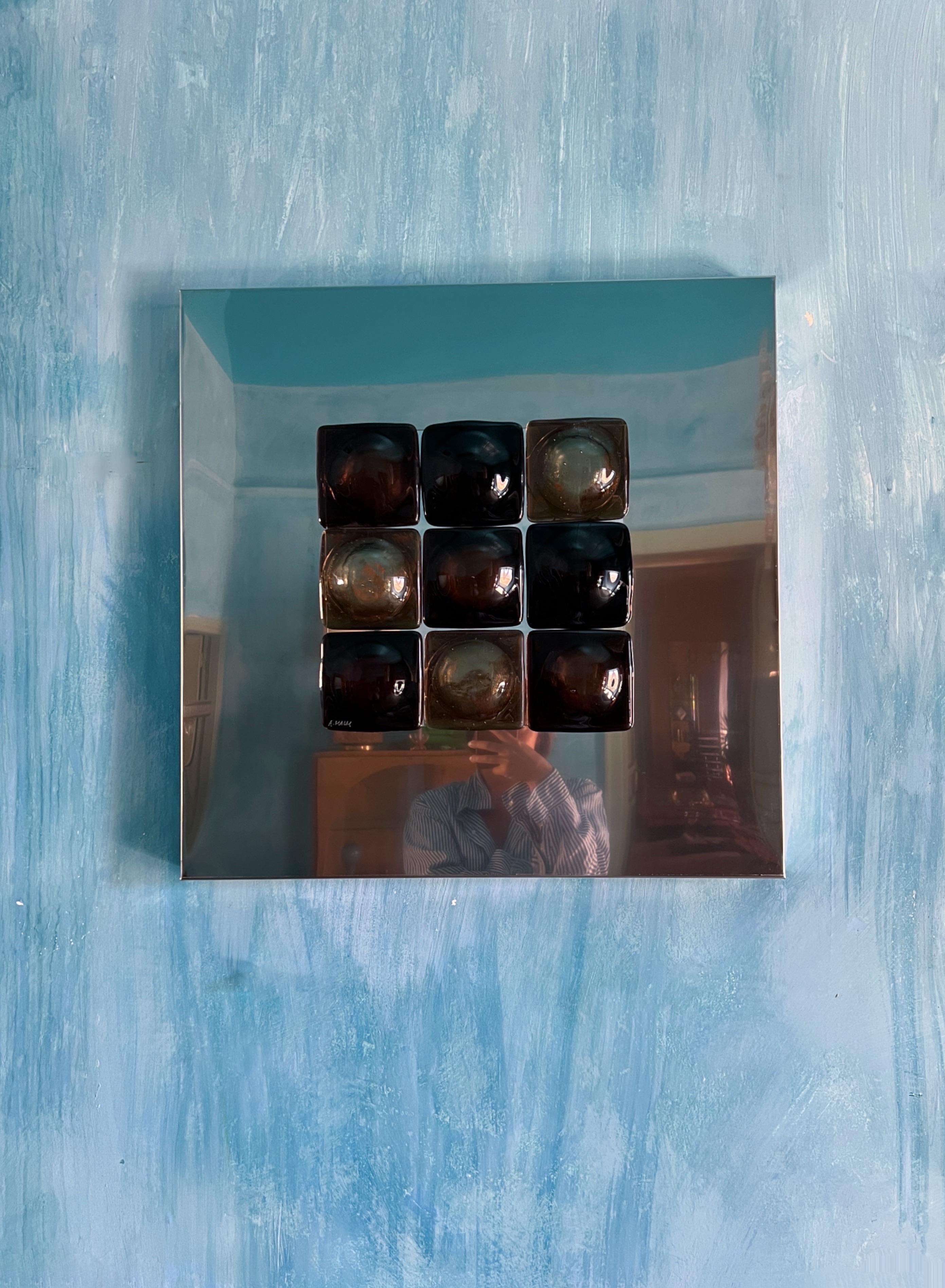Mid-Century Modern Inspired Mirror Sculpture Glass and Steel by Amanda Malm In New Condition For Sale In Palermo, PA
