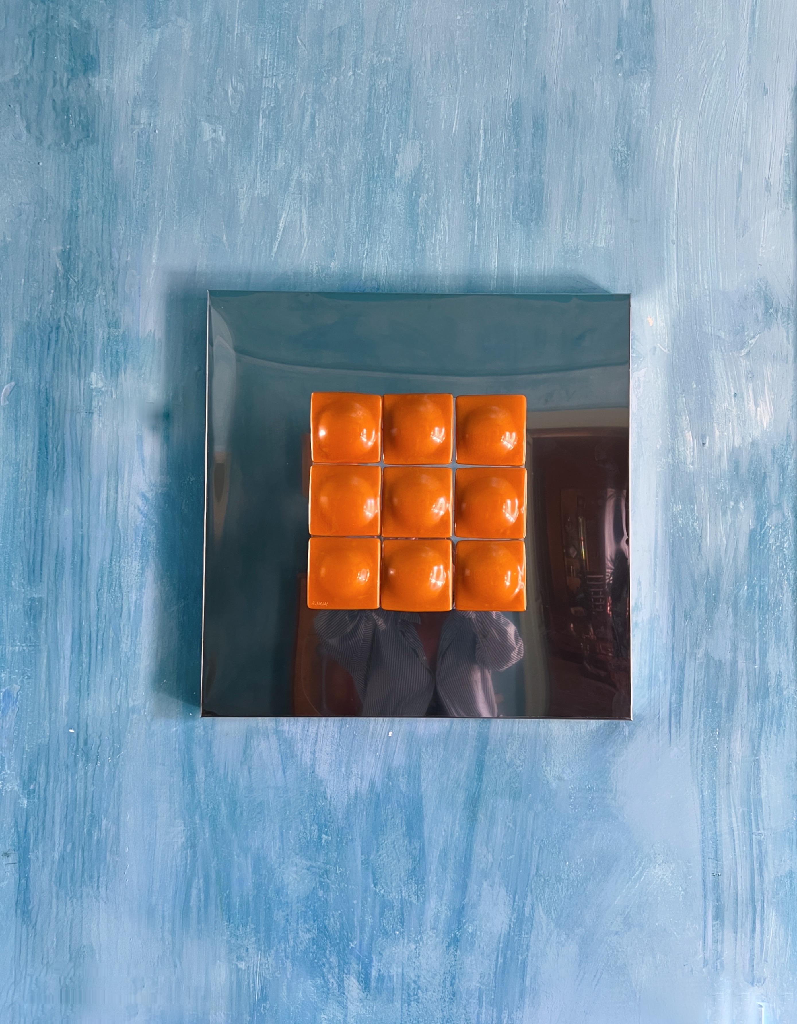 Mid-Century Modern Inspired Mirror Sculpture Glass and Steel by Amanda Malm In New Condition For Sale In Palermo, PA