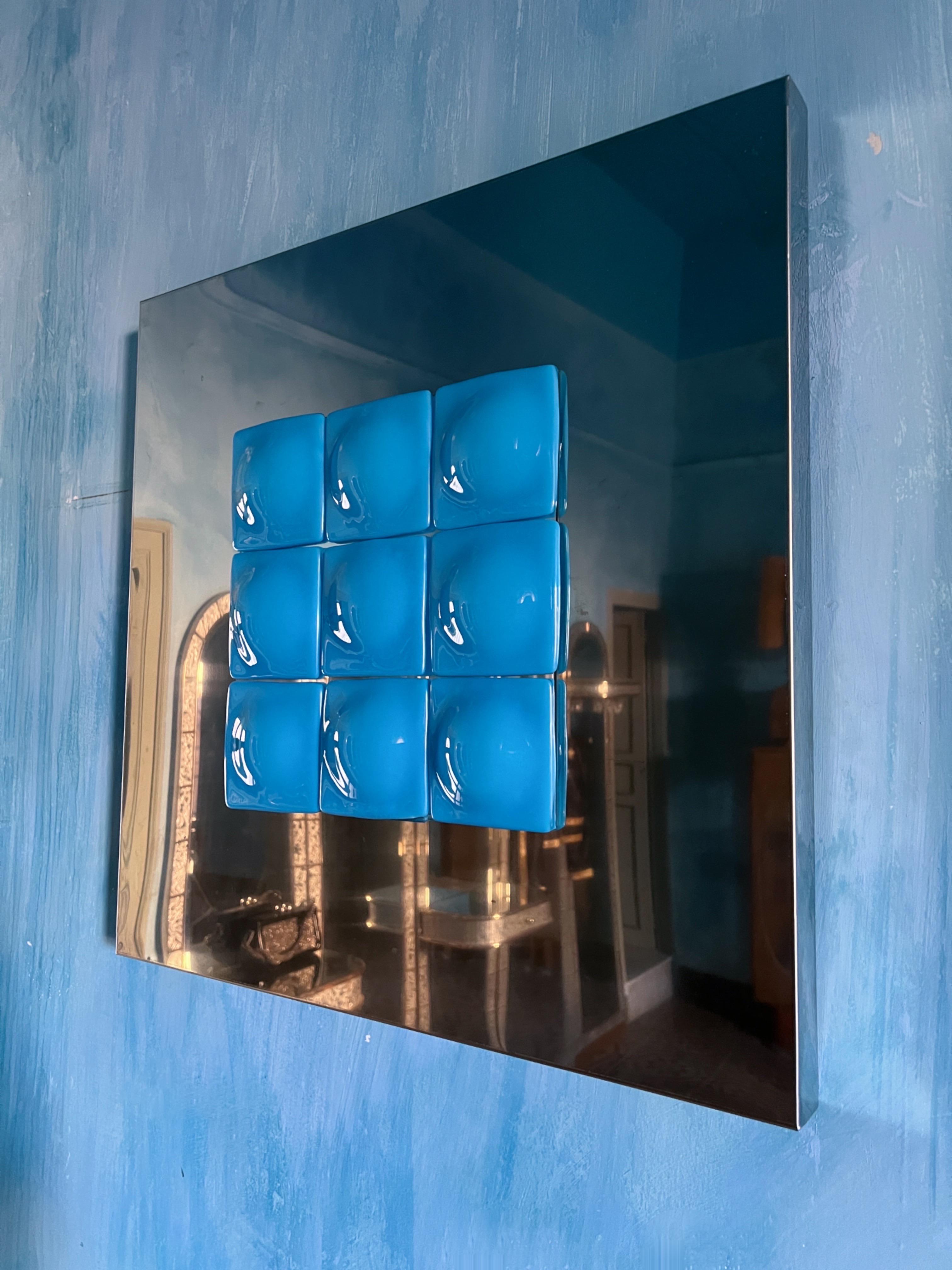 Mid-Century Modern Inspired Mirror Sculpture Glass and Steel by Amanda Malm' In New Condition For Sale In Palermo, PA