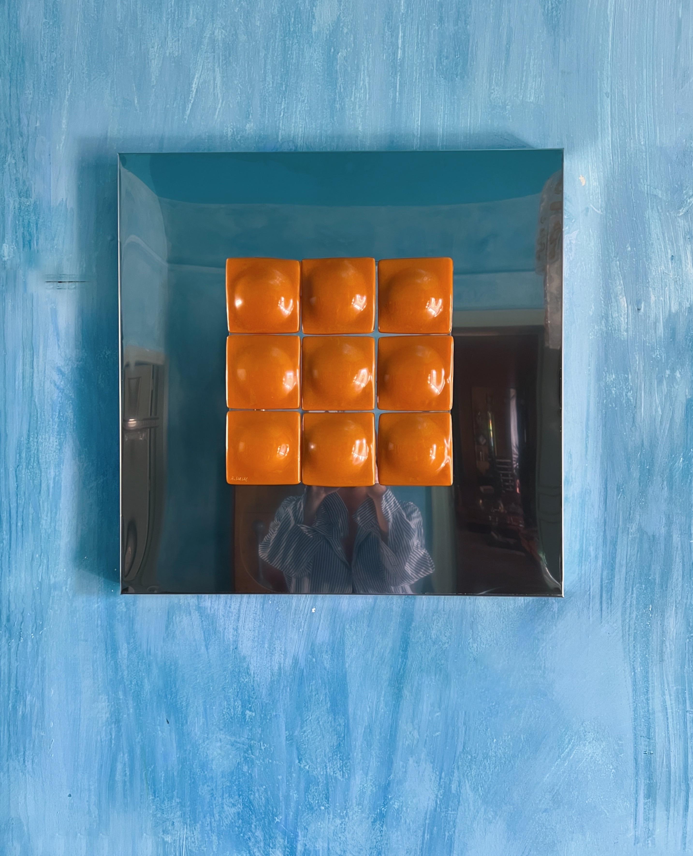 Contemporary Mid-Century Modern Inspired Mirror Sculpture Glass and Steel by Amanda Malm For Sale