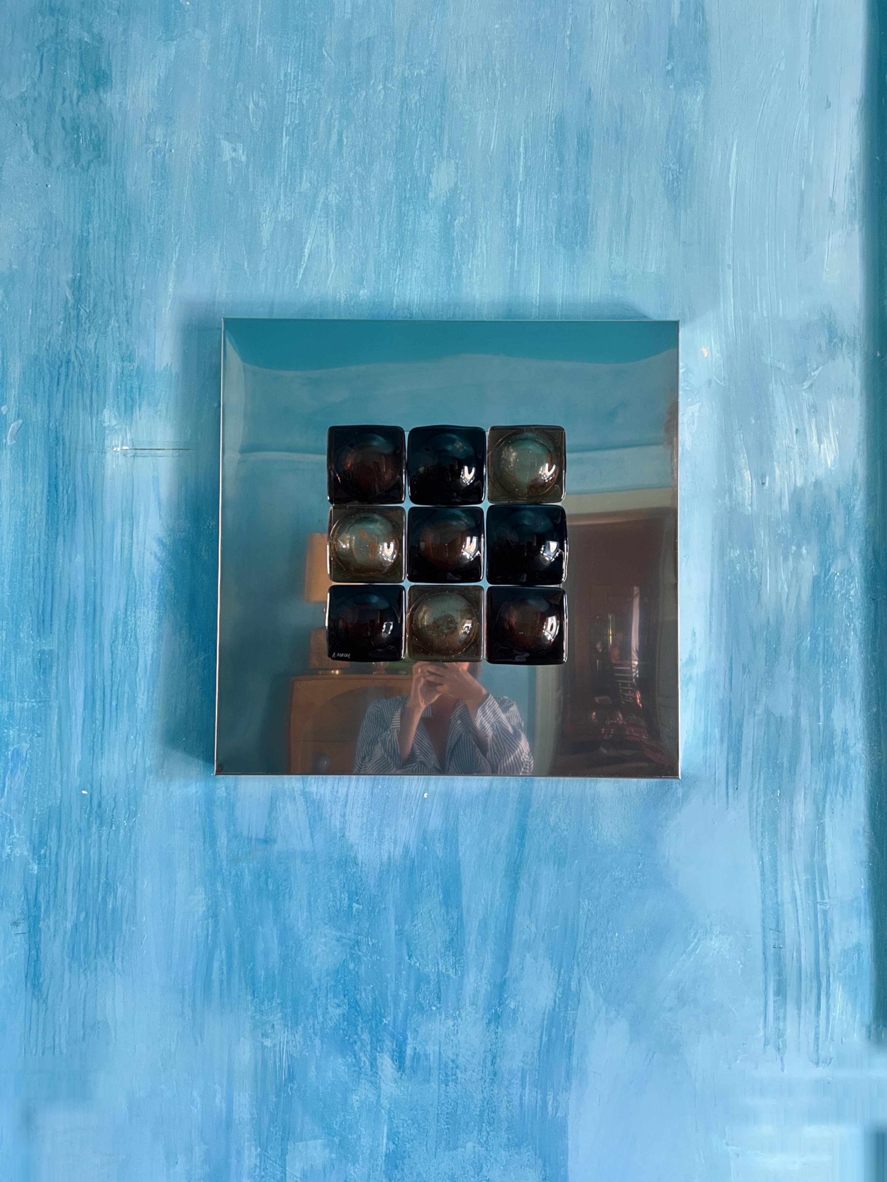 Stainless Steel Mid-Century Modern Inspired Mirror Sculpture Glass and Steel by Amanda Malm For Sale