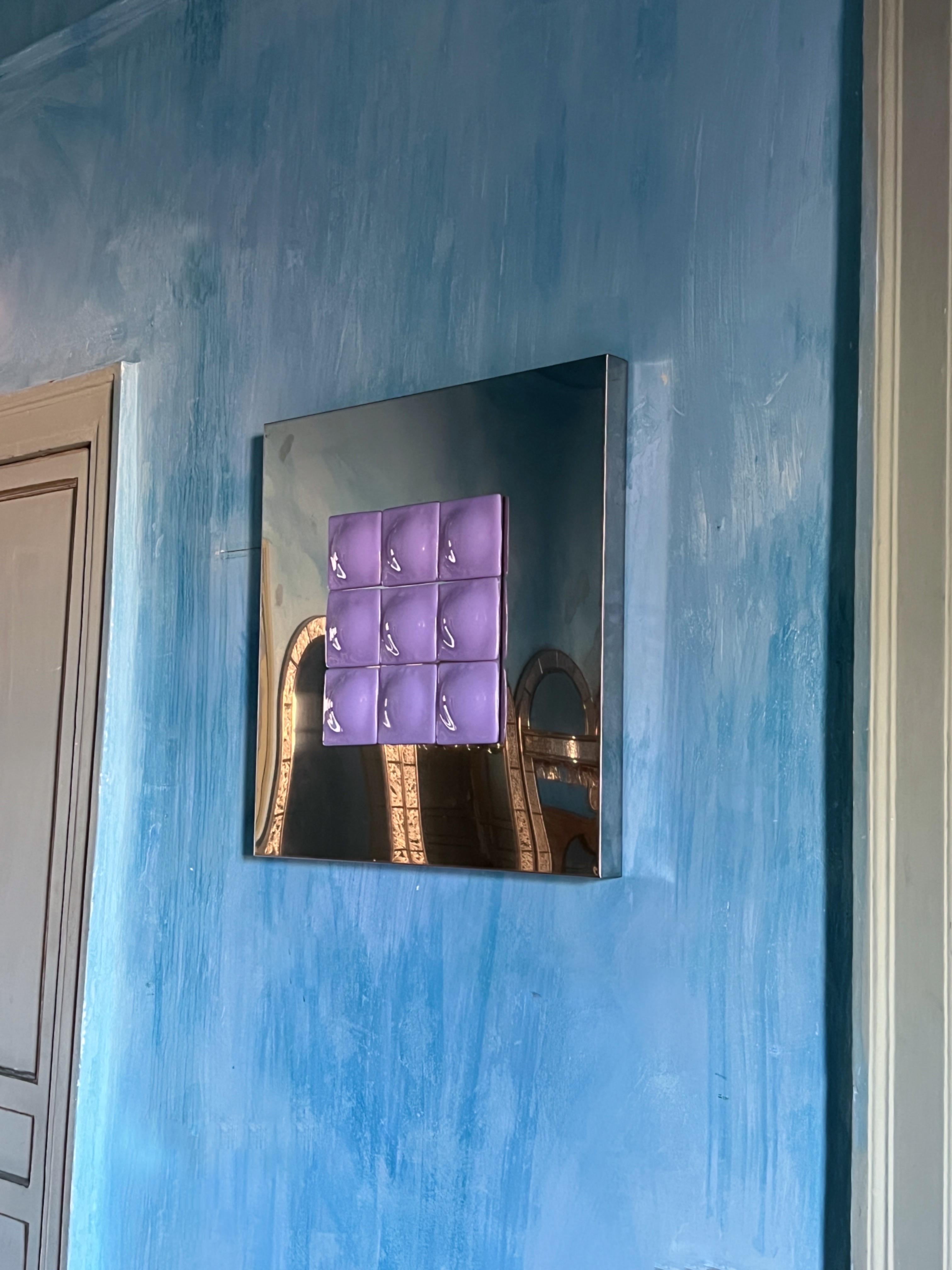 Mid-Century Modern Inspired Mirror Sculpture Glass and Steel by Amanda Malm' For Sale 1