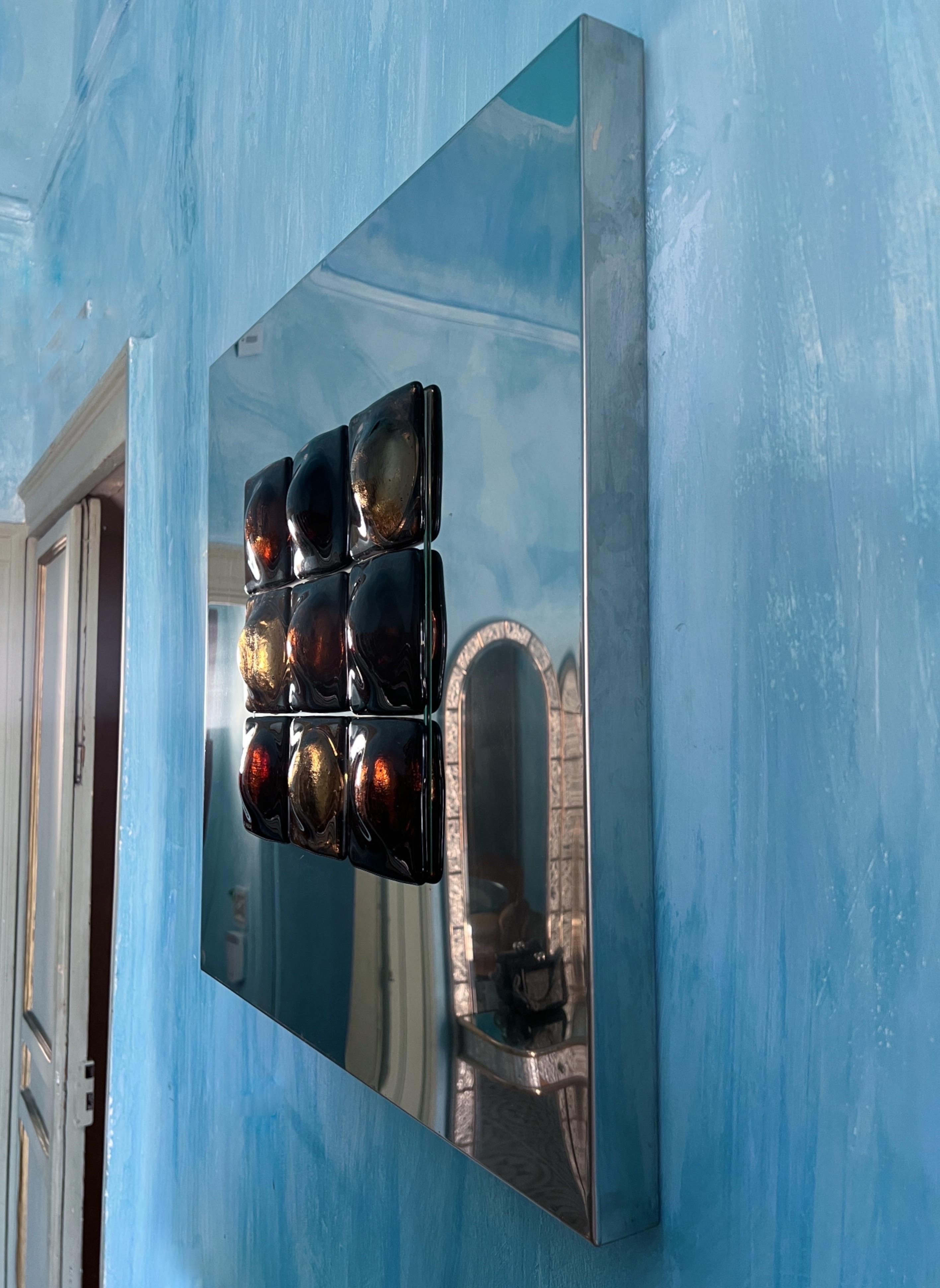 Mid-Century Modern Inspired Mirror Sculpture Glass and Steel by Amanda Malm For Sale 1
