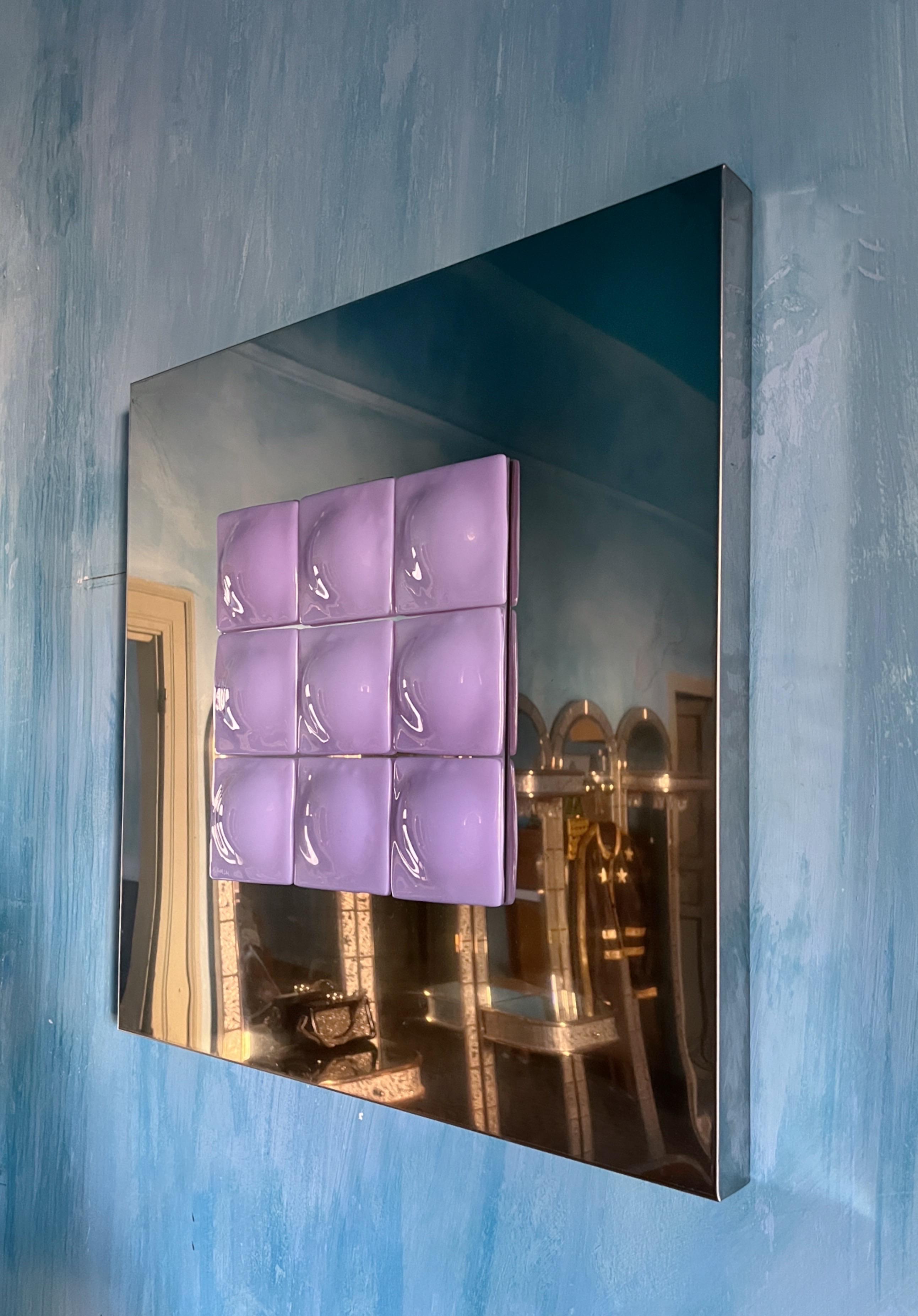 Mid-Century Modern Inspired Mirror Sculpture Glass and Steel by Amanda Malm' For Sale 2