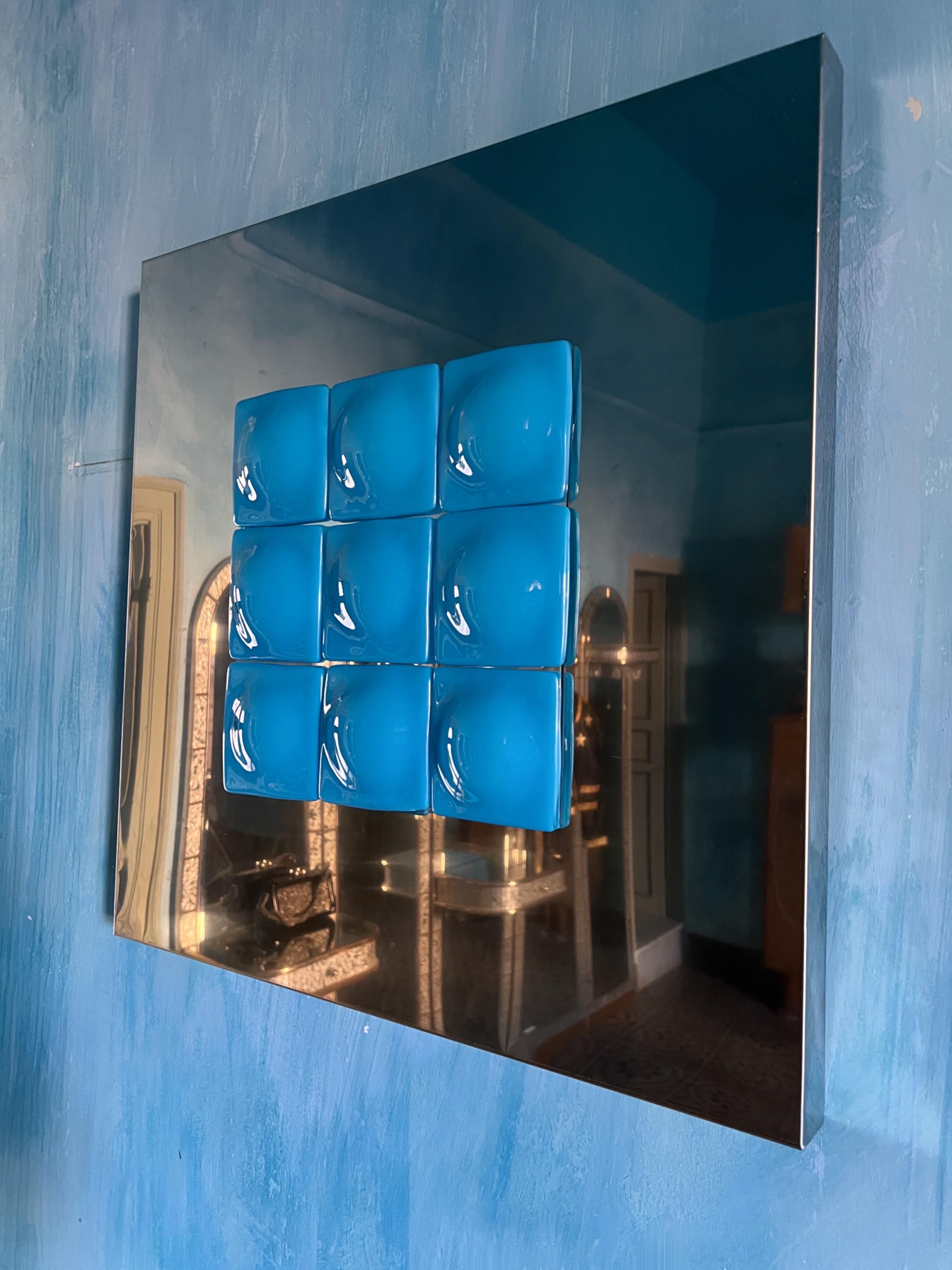Mid-Century Modern Inspired Mirror Sculpture Glass and Steel by Amanda Malm' For Sale 1