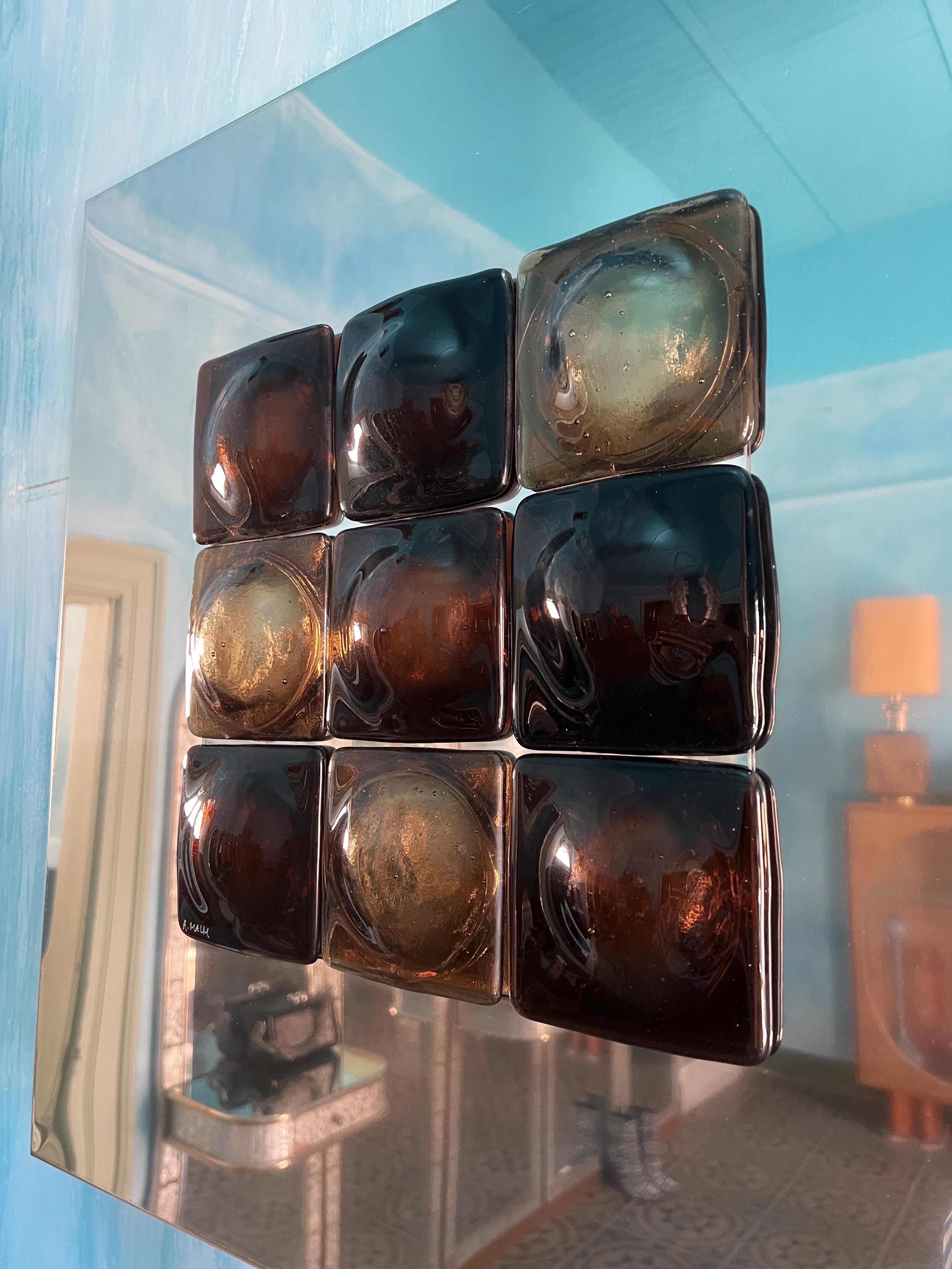 Mid-Century Modern Inspired Mirror Sculpture Glass and Steel by Amanda Malm For Sale 2