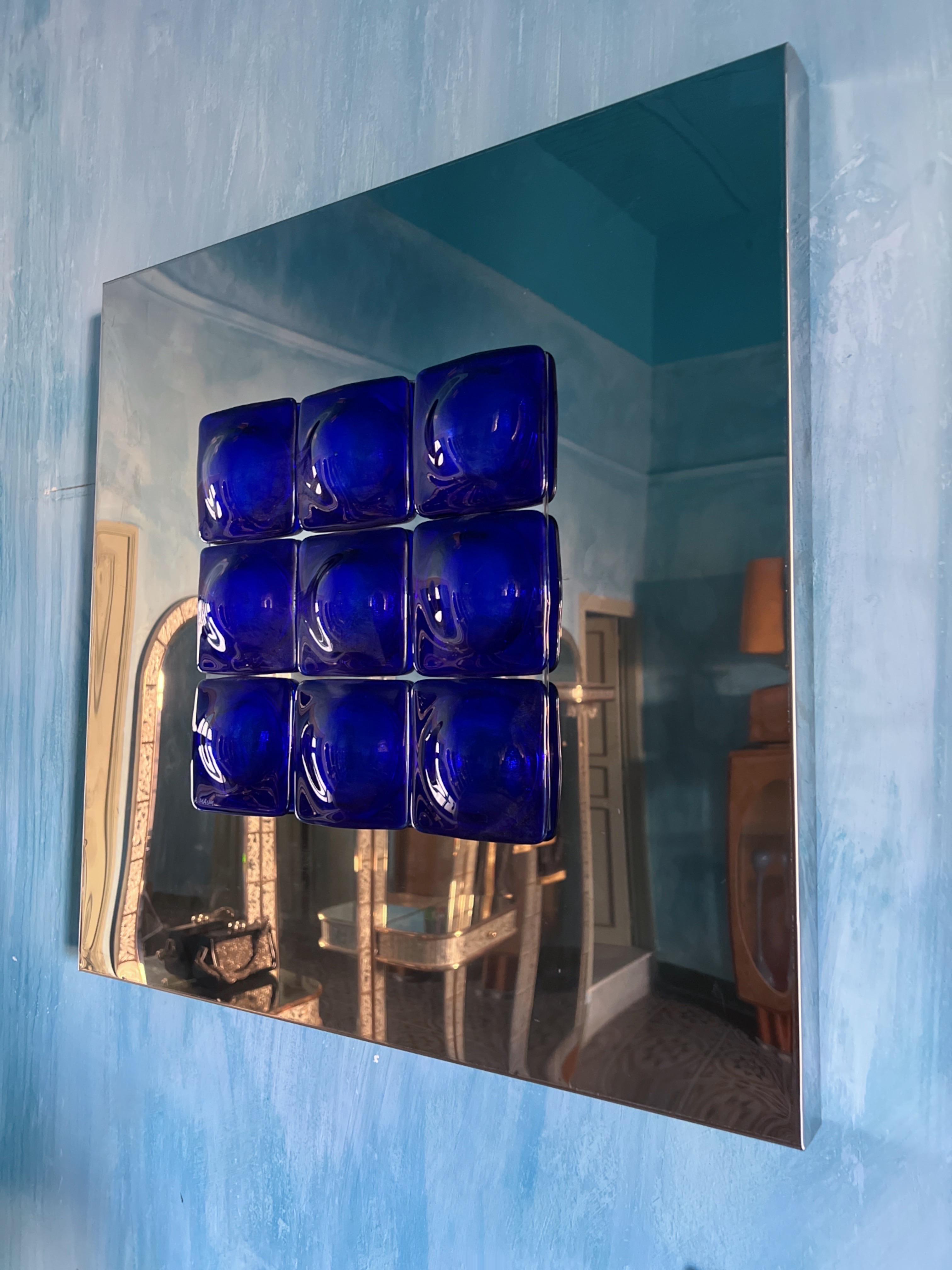 Mid-Century Modern Inspired Mirror Sculpture Glass and Steel by Amanda Malm' For Sale 2