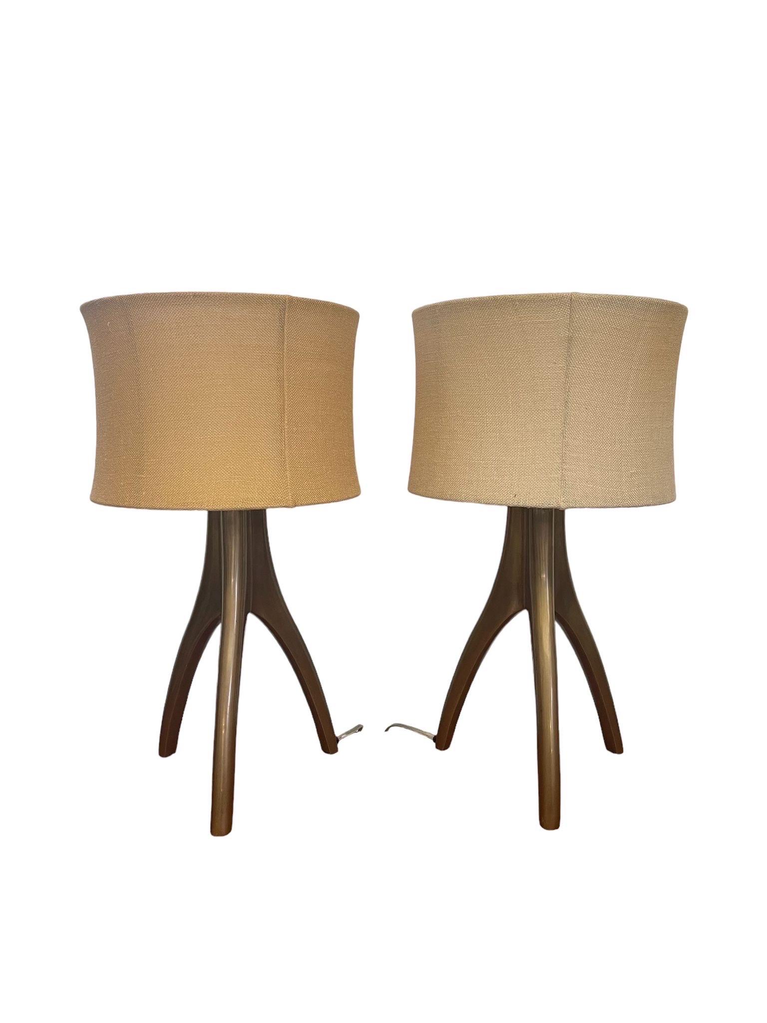 Wood Mid Century Modern Inspired Table Lamps . Set of 2 For Sale