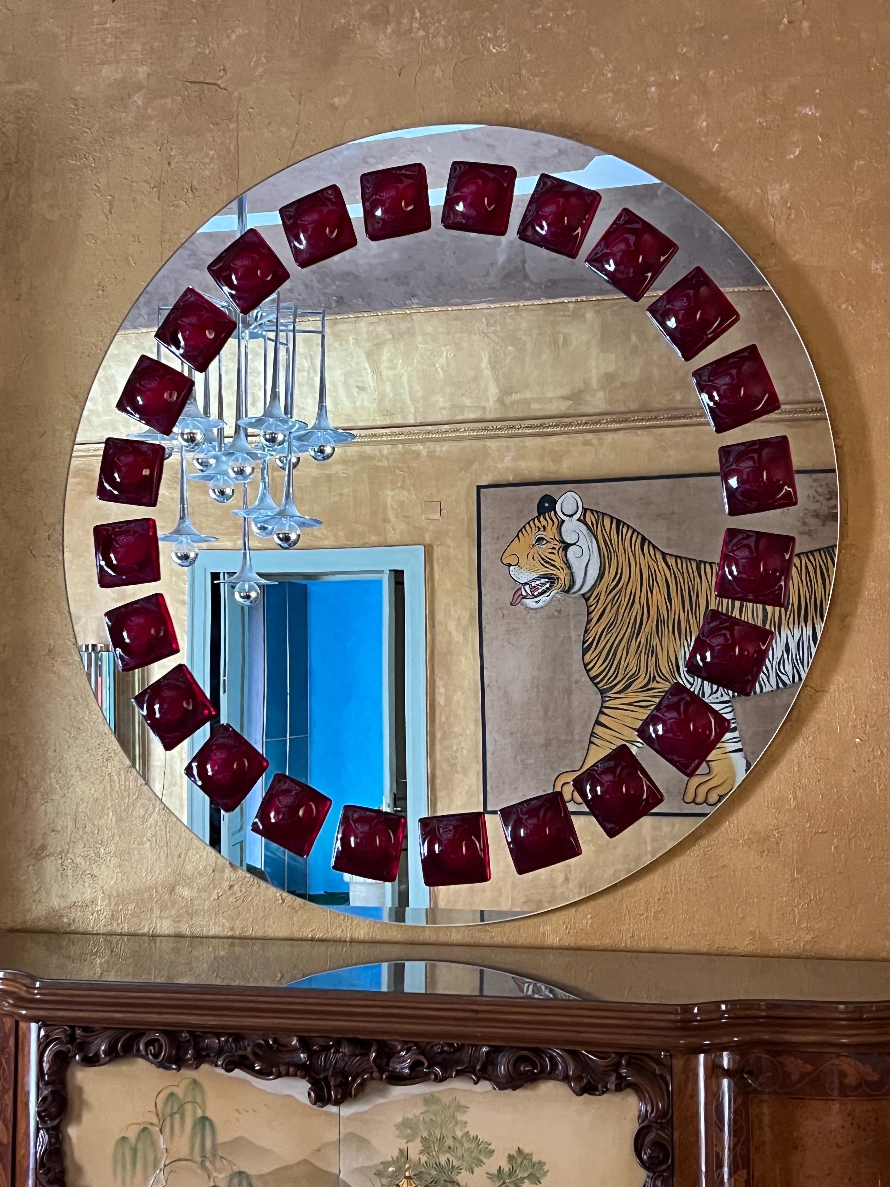 Mid-Century Modern Inspired Wall Mirror in red by Swedish artist Amanda Malm' For Sale 4