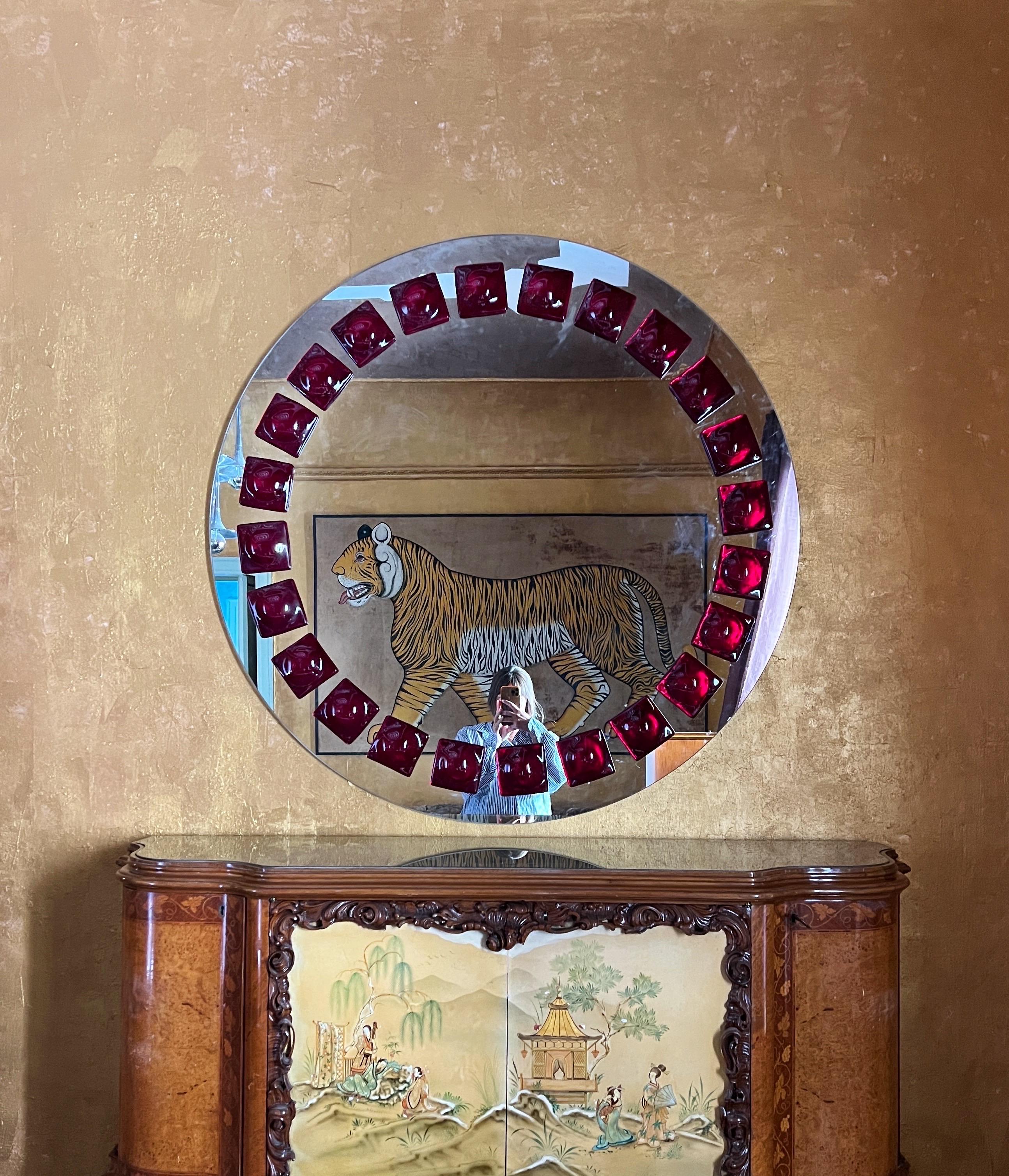 Mid-Century Modern Inspired Wall Mirror in red by Swedish artist Amanda Malm' For Sale 5
