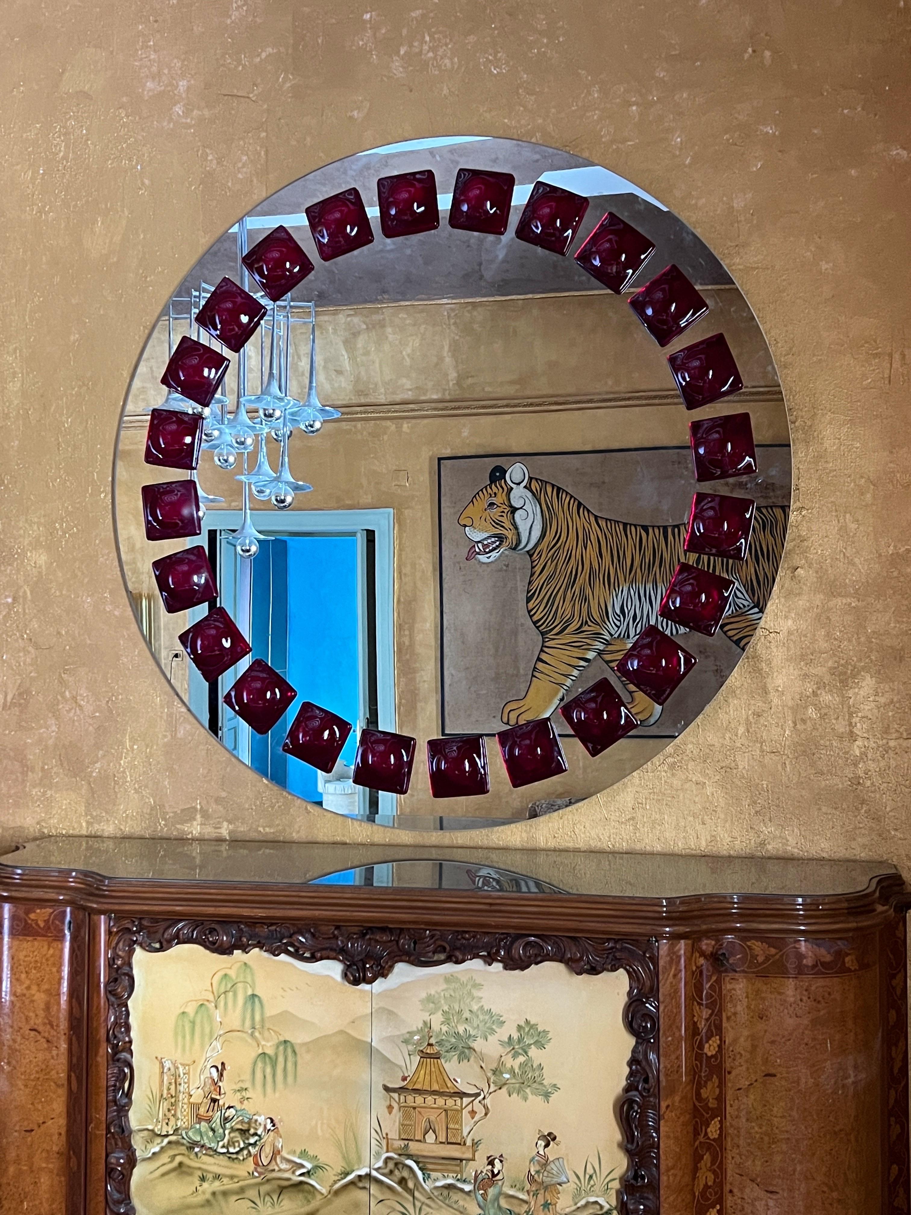 Mid-Century Modern Inspired Wall Mirror in red by Swedish artist Amanda Malm' For Sale 8