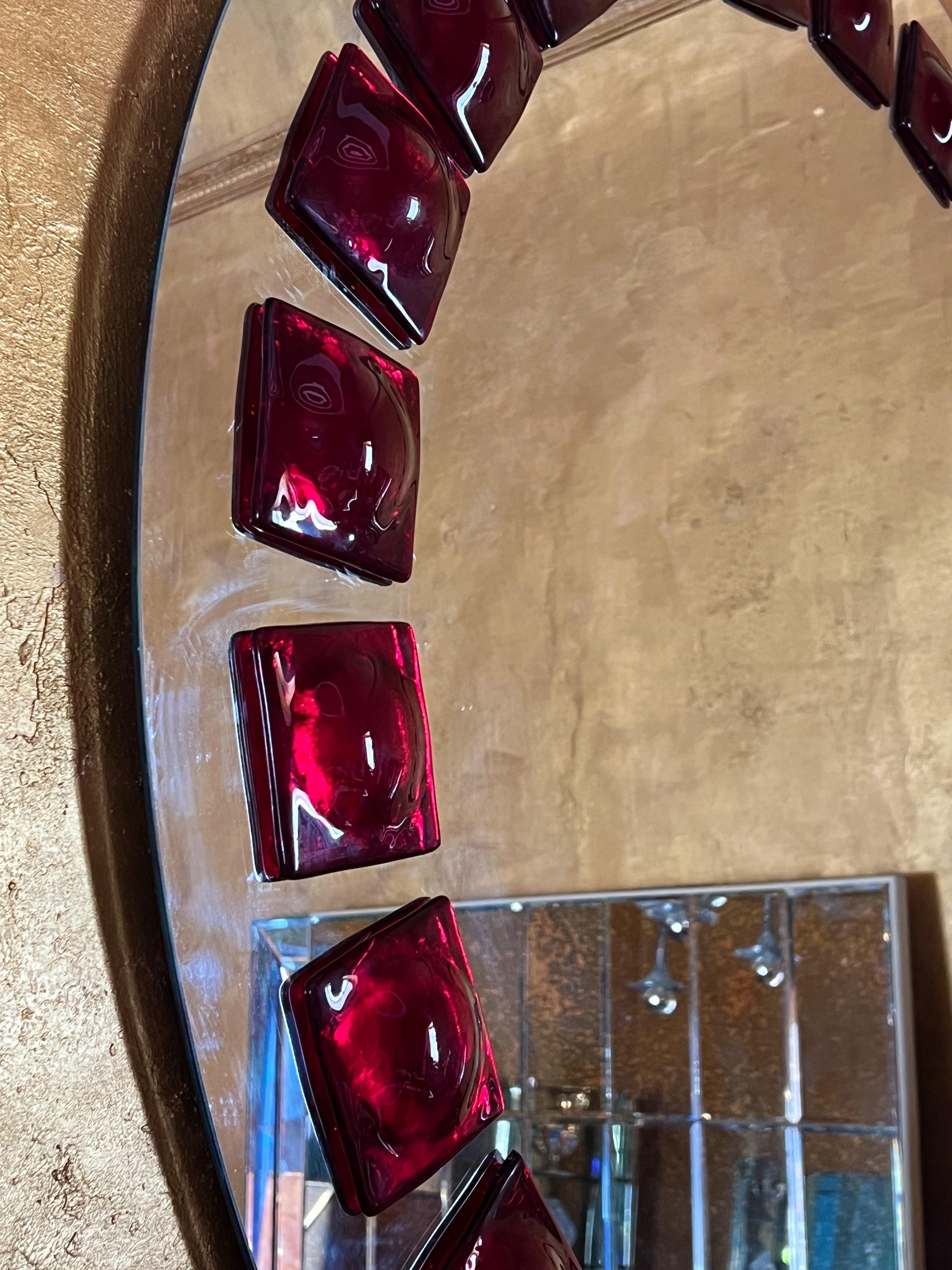 Mid-Century Modern Inspired Wall Mirror in red by Swedish artist Amanda Malm' For Sale 9