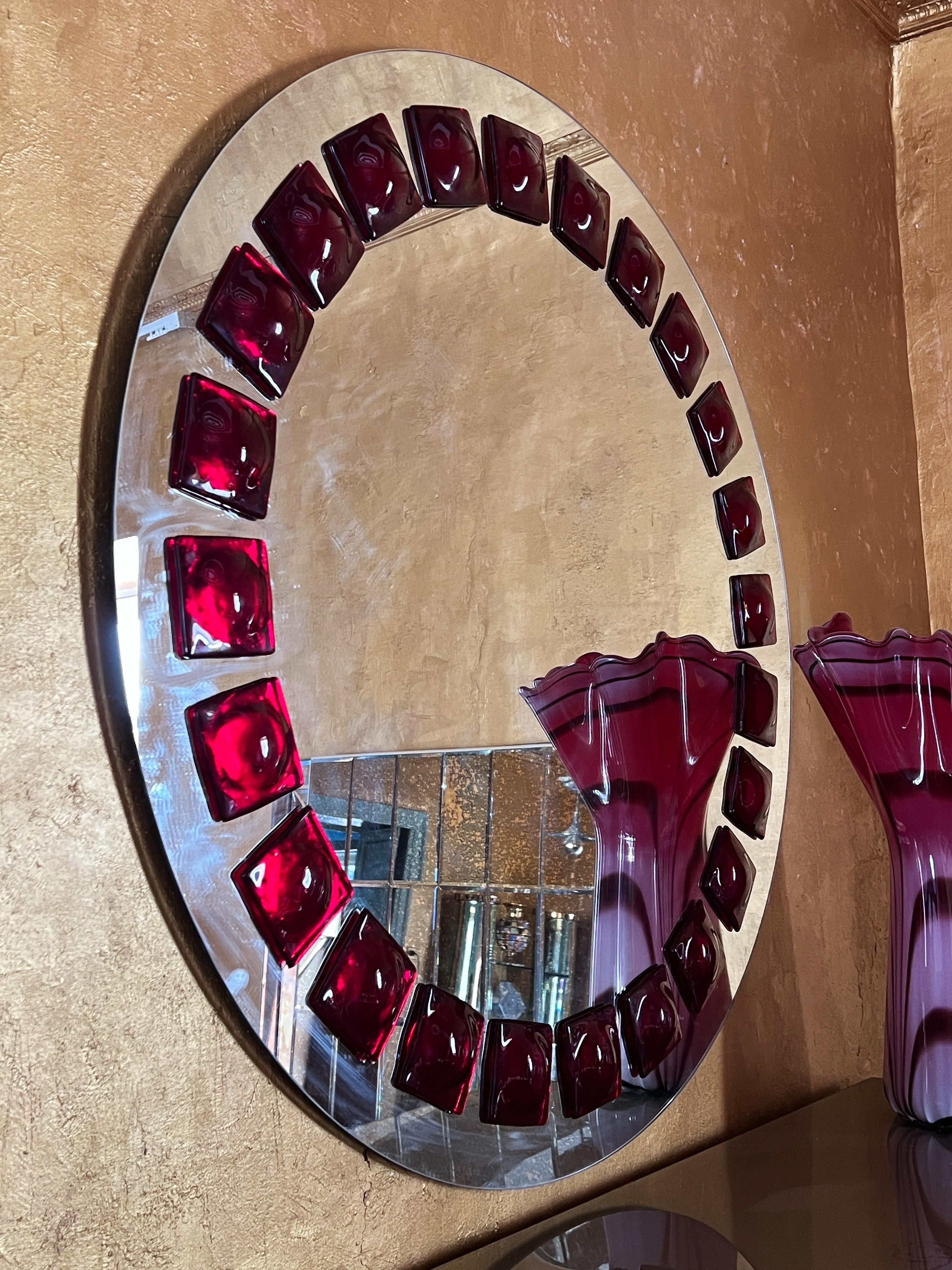 Mid-Century Modern Inspired Wall Mirror in red by Swedish artist Amanda Malm' In New Condition For Sale In Palermo, PA
