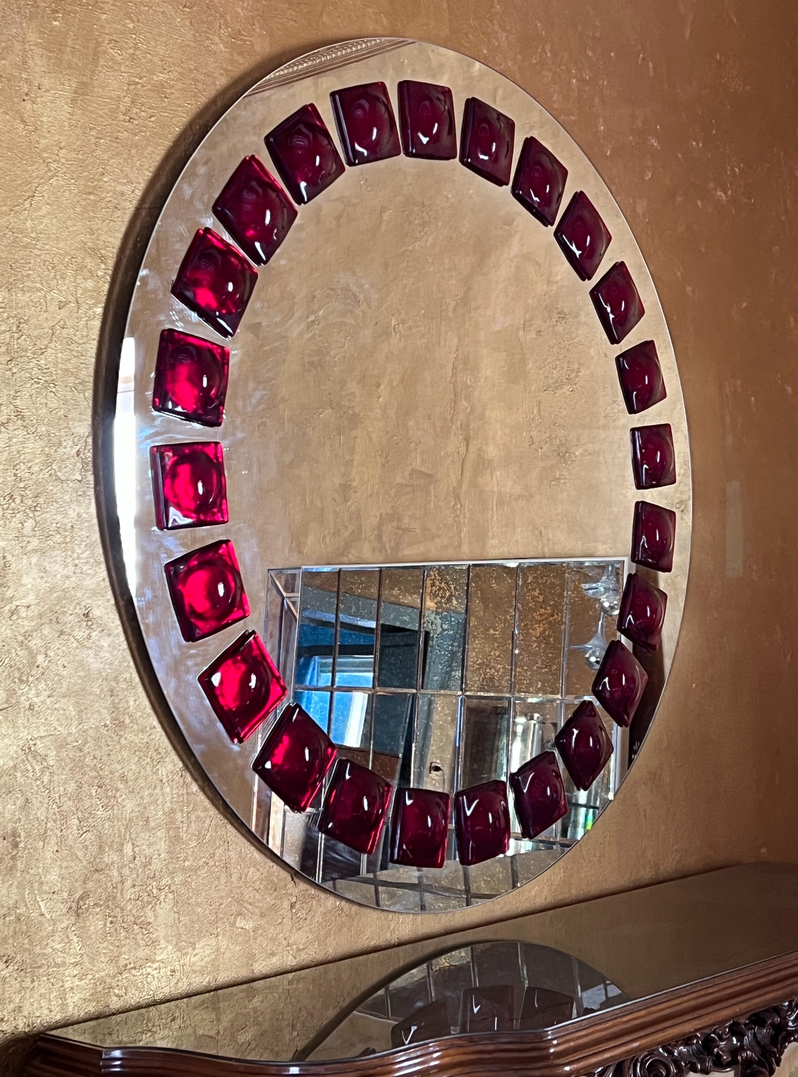 Contemporary Mid-Century Modern Inspired Wall Mirror in red by Swedish artist Amanda Malm' For Sale