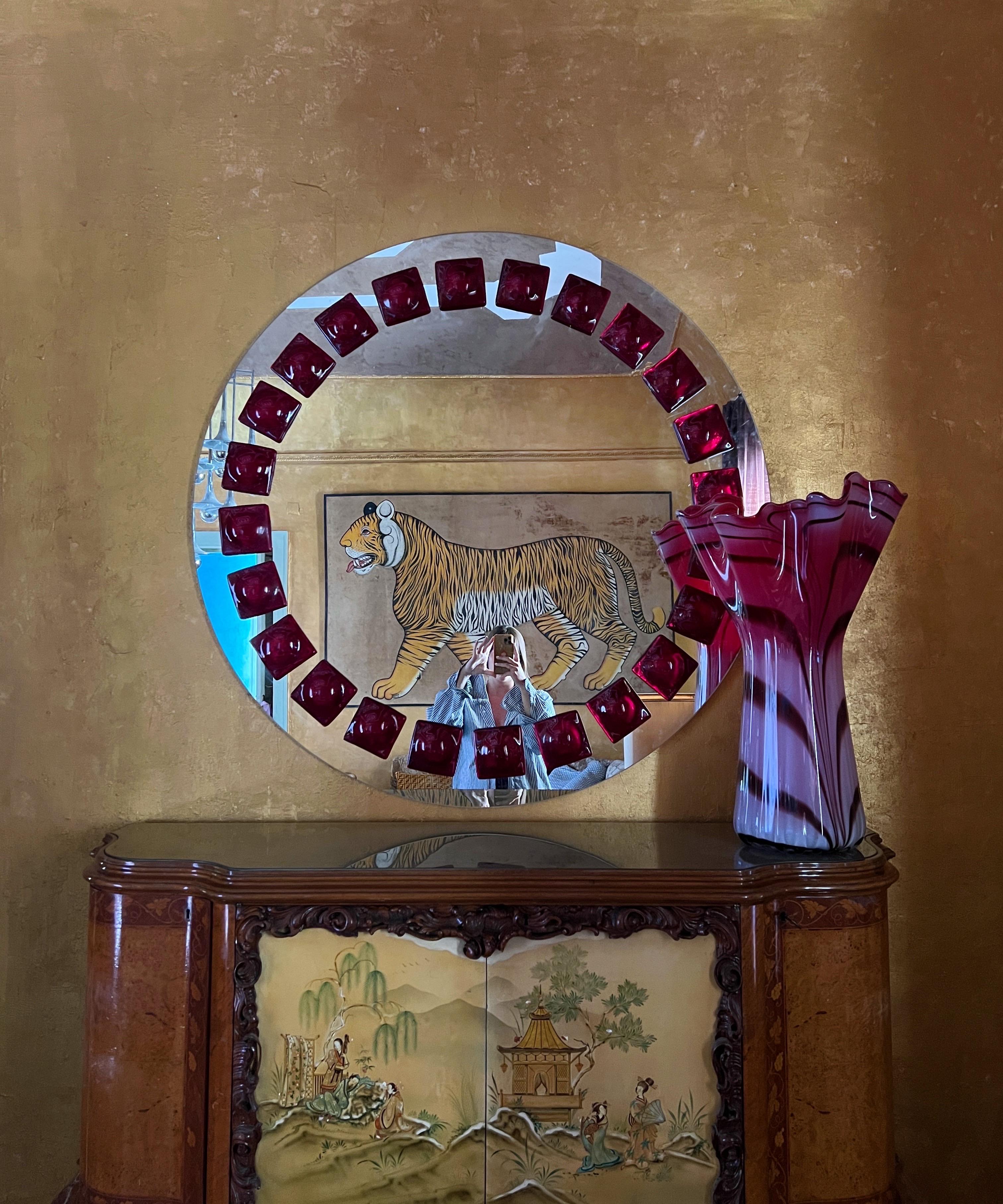 Mid-Century Modern Inspired Wall Mirror in red by Swedish artist Amanda Malm' For Sale 1