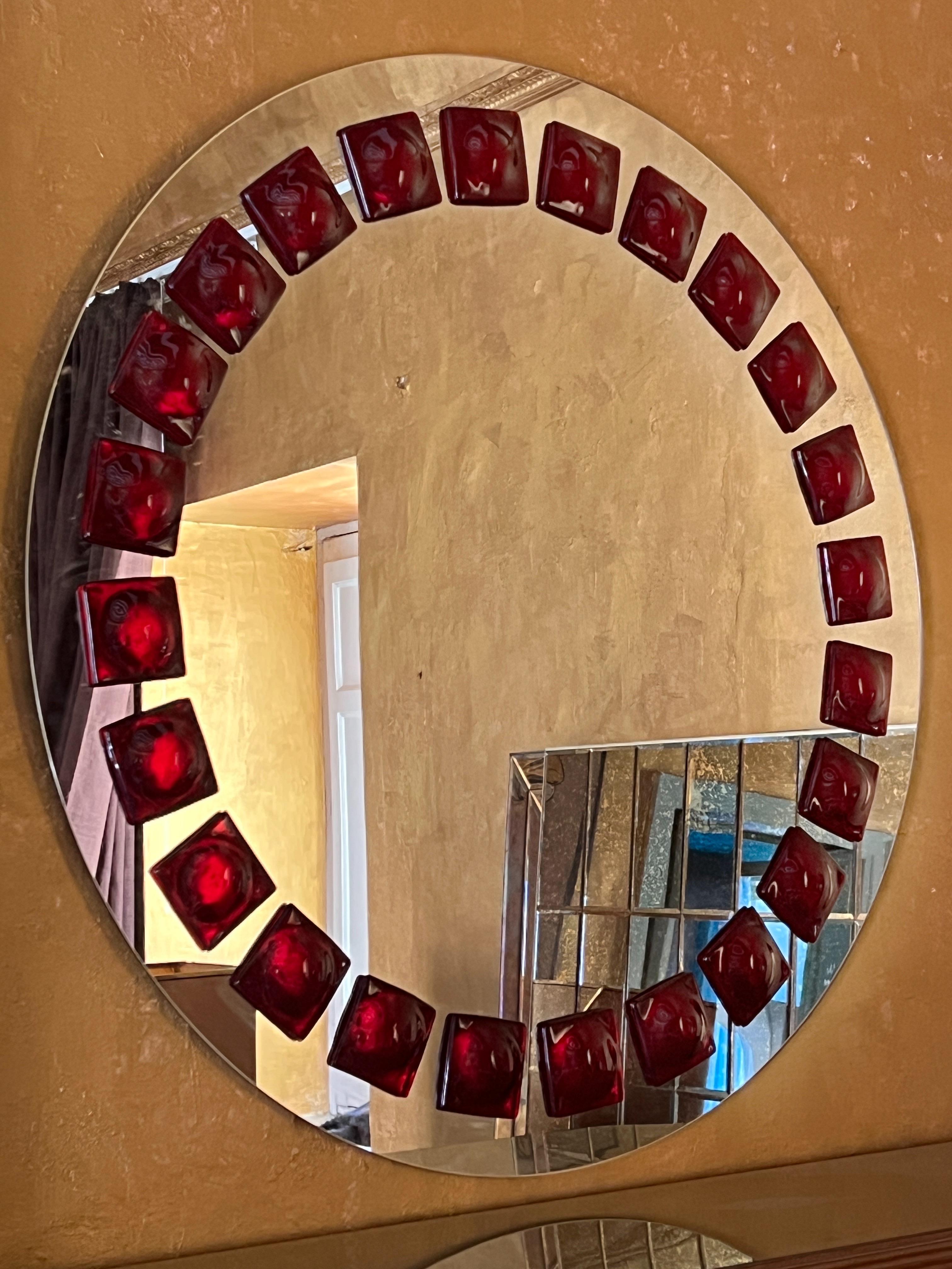 Mid-Century Modern Inspired Wall Mirror in red by Swedish artist Amanda Malm' For Sale 2