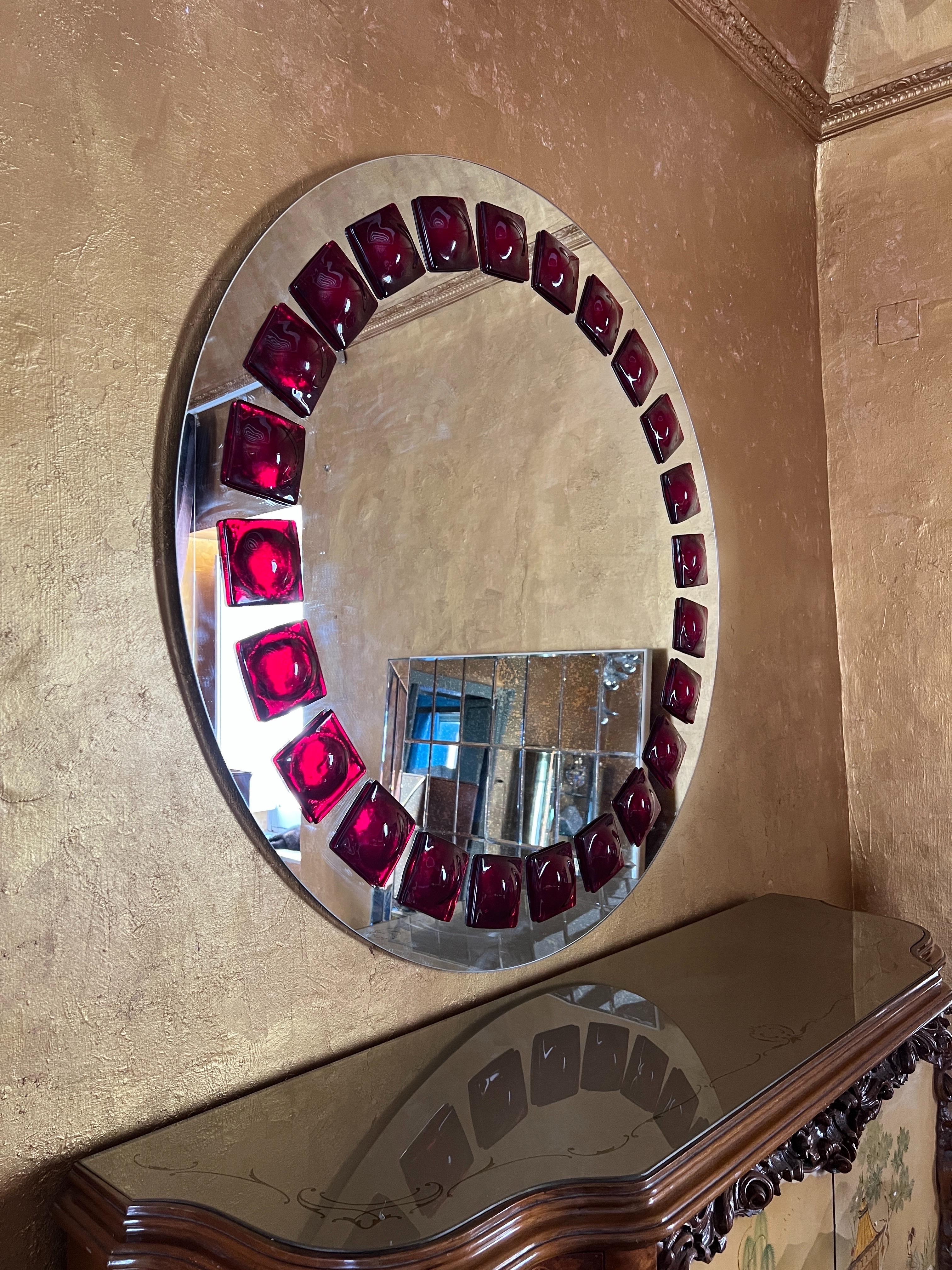 Mid-Century Modern Inspired Wall Mirror in red by Swedish artist Amanda Malm' For Sale 3