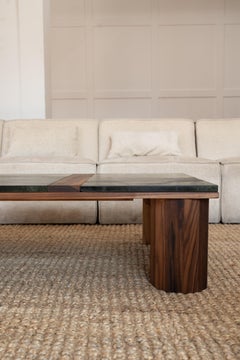 Mid-Century Modern Inspired Walnut and Leathered Avocatus Quartzite Coffee Table
