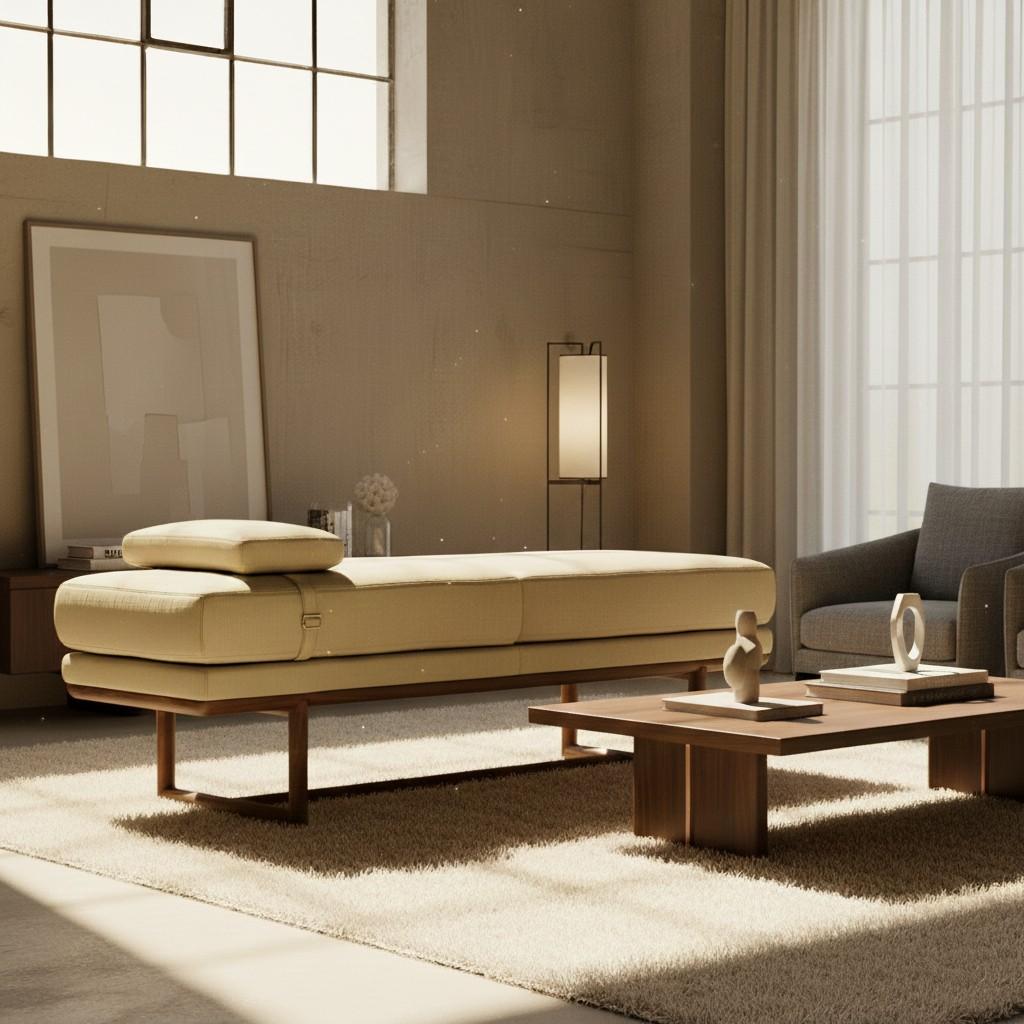 Modernes Holz und gepolstertes Daybed aus der Jahrhundertmitte - Mondo Design Studio im Zustand „Neu“ im Angebot in NEW YORK, NY