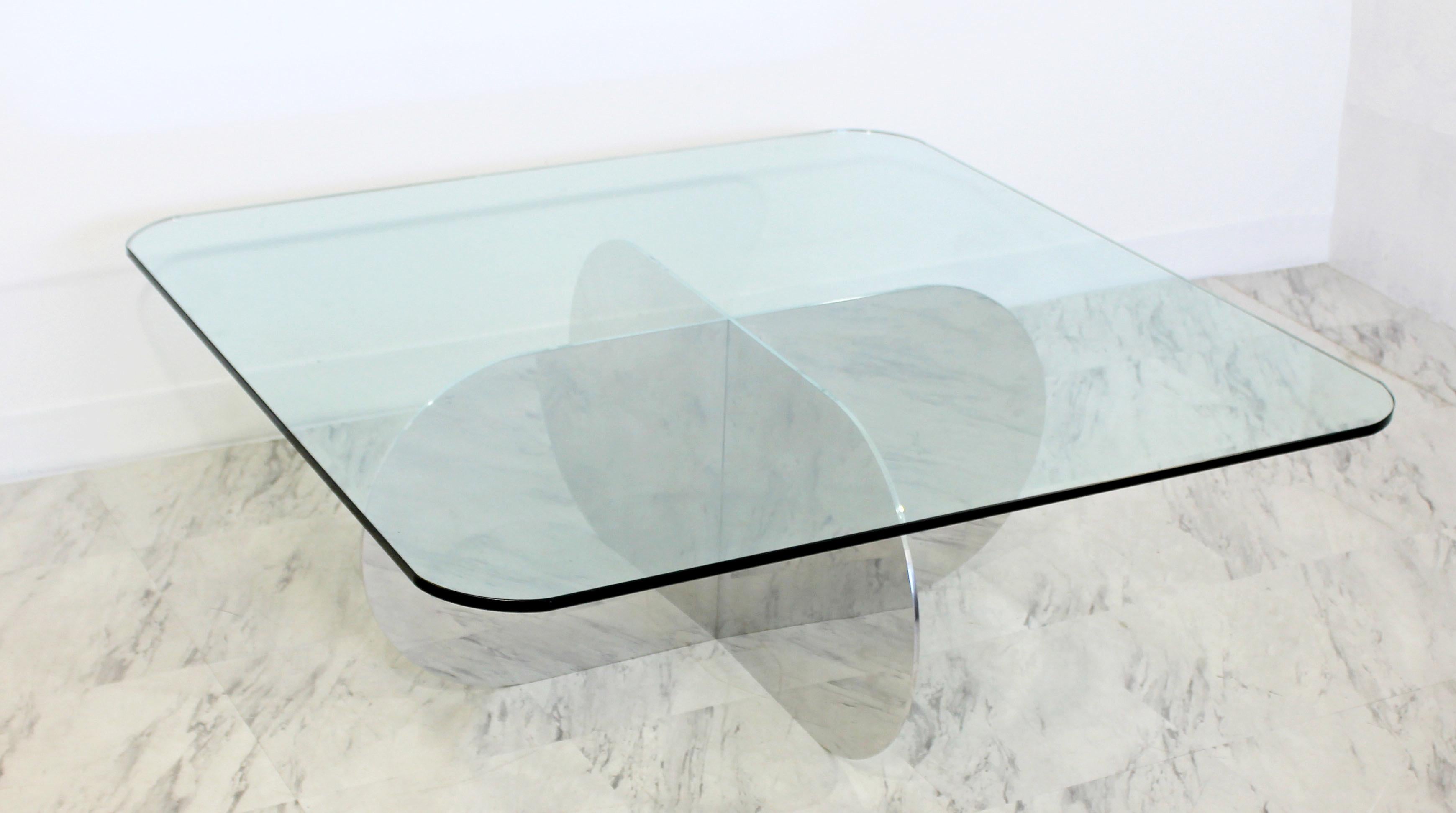 American Mid-Century Modern Interlocking Chrome Glass Coffee Table Pace Brueton