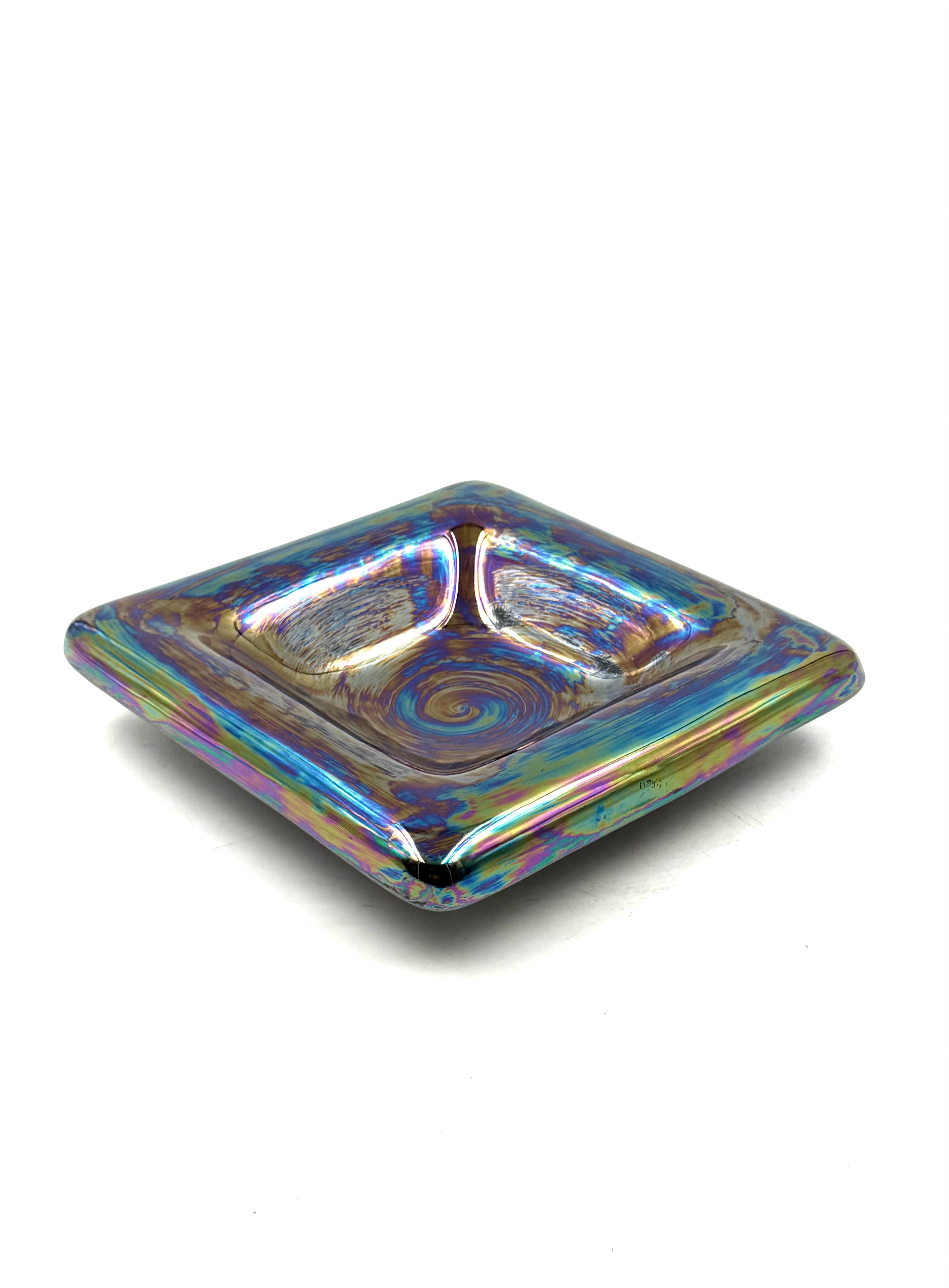 Mitte des Jahrhunderts moderne irisierende Keramik Aschenbecher / vide poche, Paoli Italien 1970er im Angebot 3