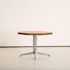 Mid-Century Modern Iroko Topped Side Table with Cast Aluminium Base
