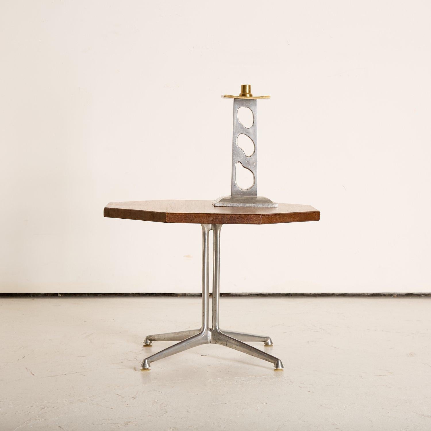 Mid-Century Modern Iroko Topped Side Table with Cast Aluminium Base For Sale 2