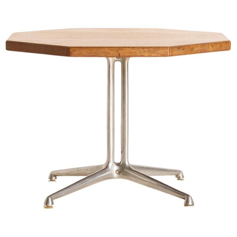 Mid-Century Modern Iroko Topped Side Table with Cast Aluminium Base