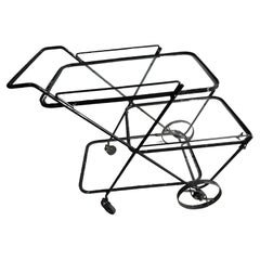 Mid-Century Modern Iron 3 Tiered Glass Outdoor Garden Bar Cart Server Salterini
