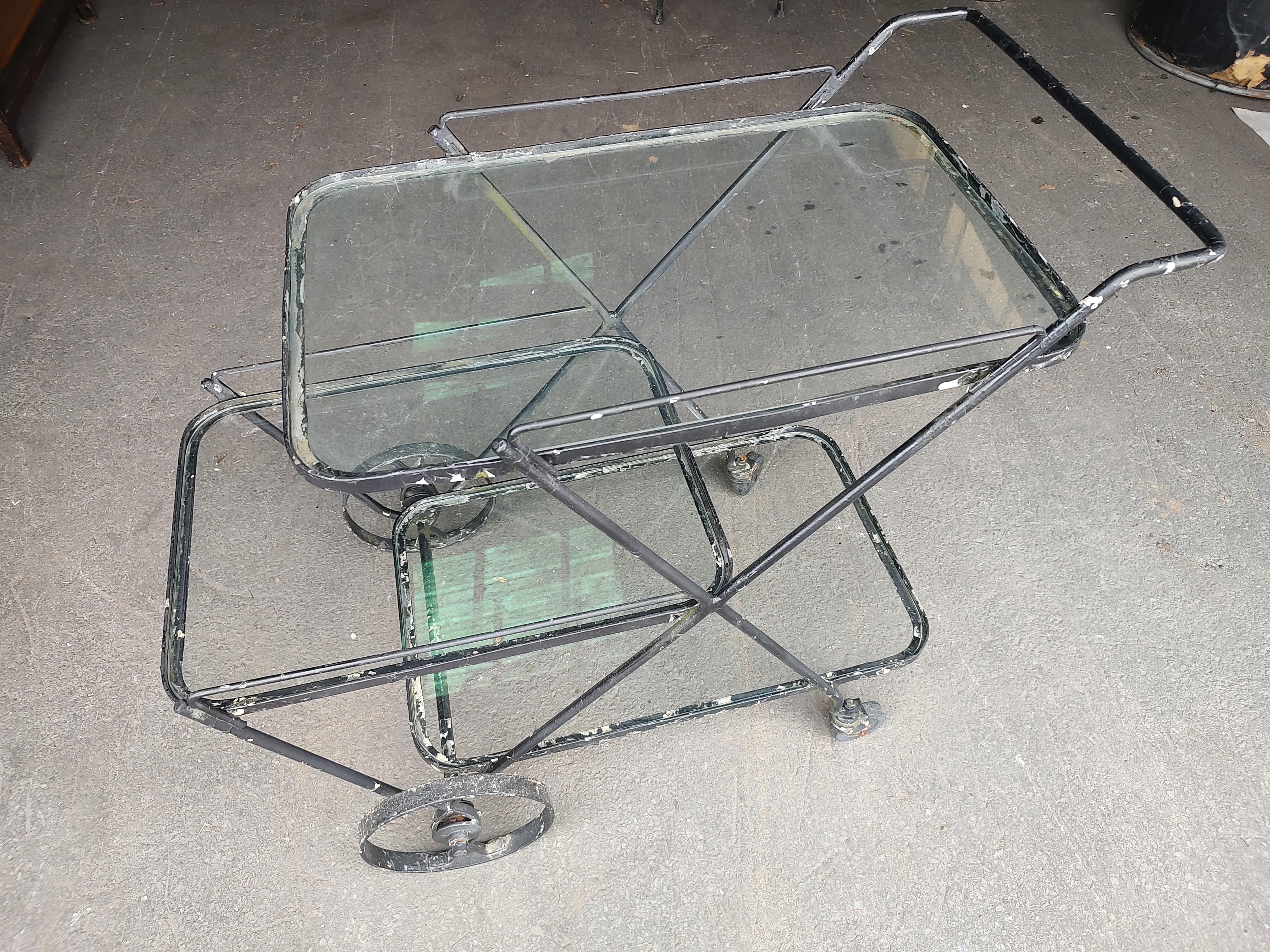 Mid-Century Modern Iron 3 Tiered Glass Outdoor Garden Bar Cart Server Salterini  For Sale 2