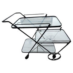 Carrello da giardino in ferro a 3 livelli in vetro per esterni del Mid Century Modern Server Salterini