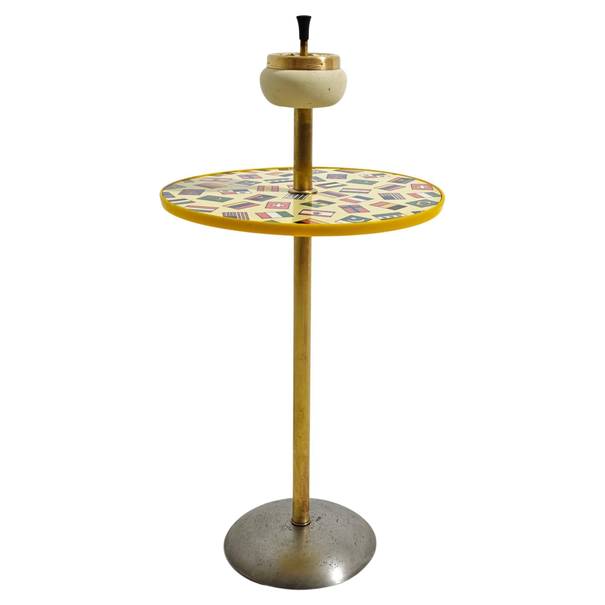 Mid-Century Modern Iron and Brass Floor Ashtray with Shelf Production Italia 60s