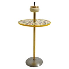 Mid-Century Modern Iron and Brass Floor Ashtray with Shelf Production Italia 60s
