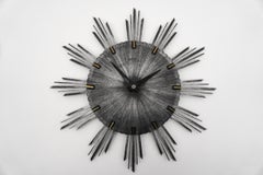 Mid-Century Modern Iron and Brass Sunburst Wall Clock by Atlanta Electric