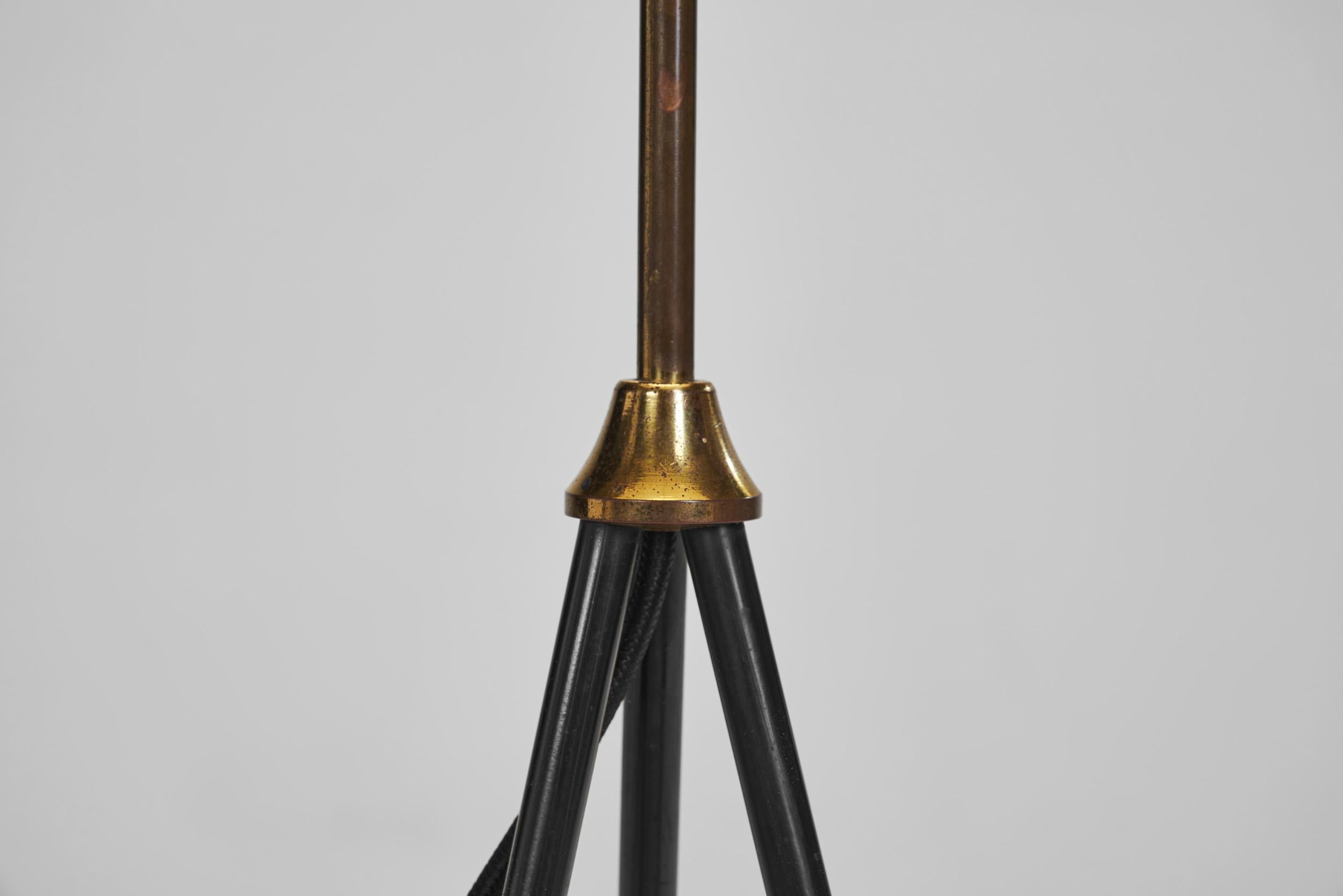 Mid-Century Modern Iron and Brass Tripod Floor Lamp, Europe 1950s For Sale 12