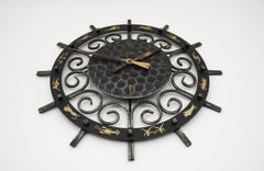 Mid-Century Modern Iron and Brass Zodiac Wall Clock by Diehl Electric, 1960s
