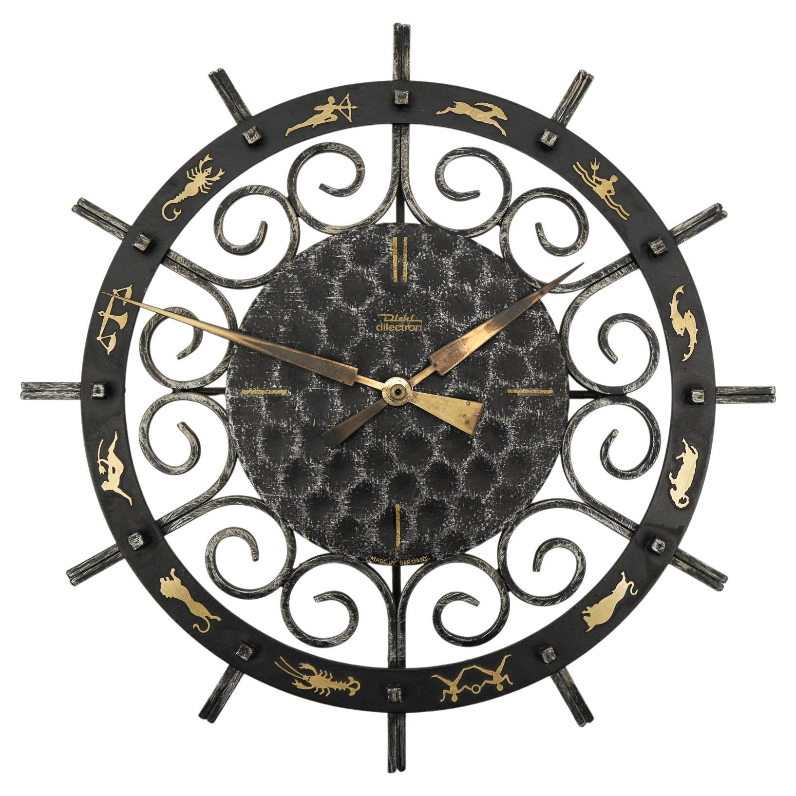Orologio da parete Zodiac di Diehl Electric, anni '60, in ferro e ottone, della modernità di metà secolo