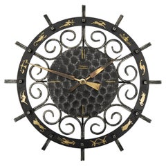 Mid-Century Modern Iron and Brass Zodiac Wall Clock by Diehl Electric, 1960s