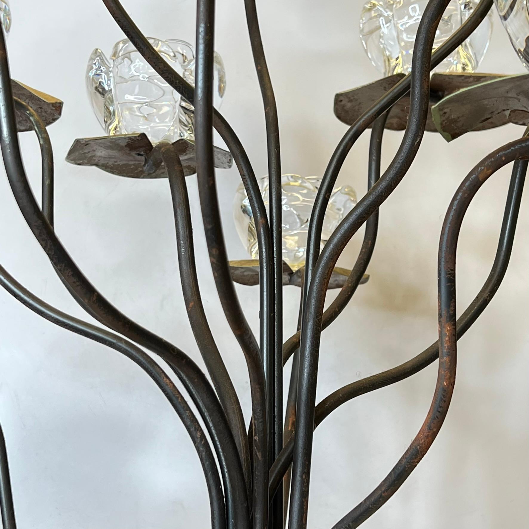 Mid-Century Modern Iron and Copper Floor Candelabra with Crystal Candle Holders For Sale 9