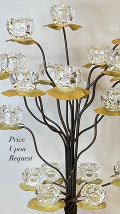 Mid-Century Modern Iron and Copper Floor Candelabra with Crystal Candle Holders