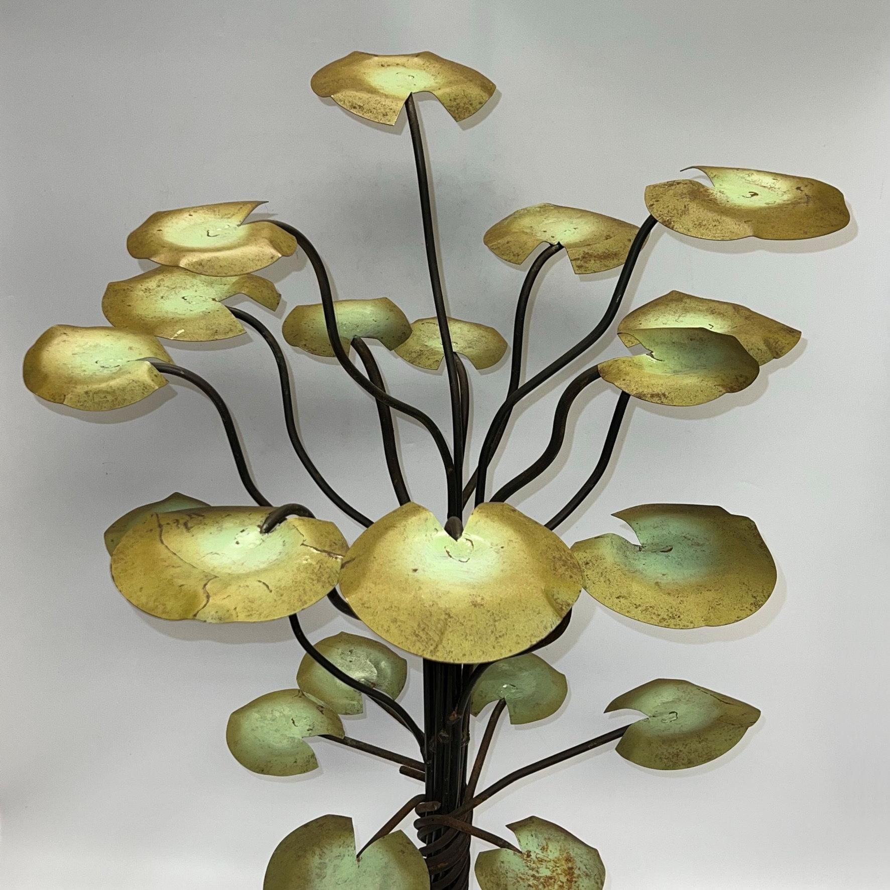 Mid-Century Modern Iron and Copper Floor Candelabra with Crystal Candle Holders In Good Condition For Sale In New York, NY