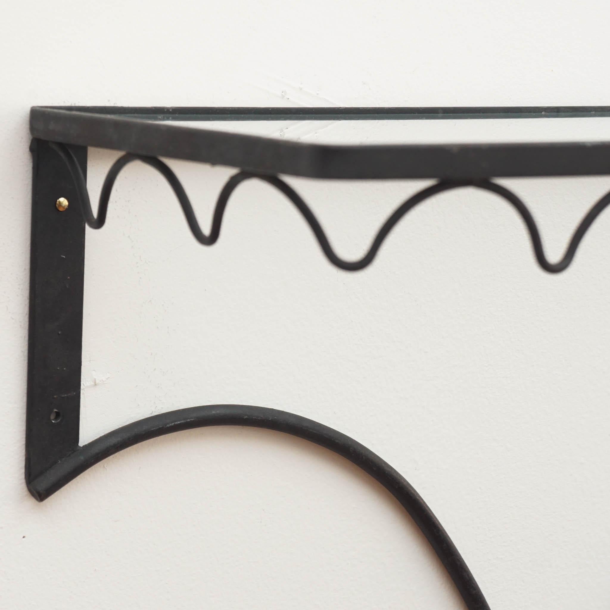 Mid Century modern iron and glass hanging shelves In Good Condition For Sale In Hudson, NY