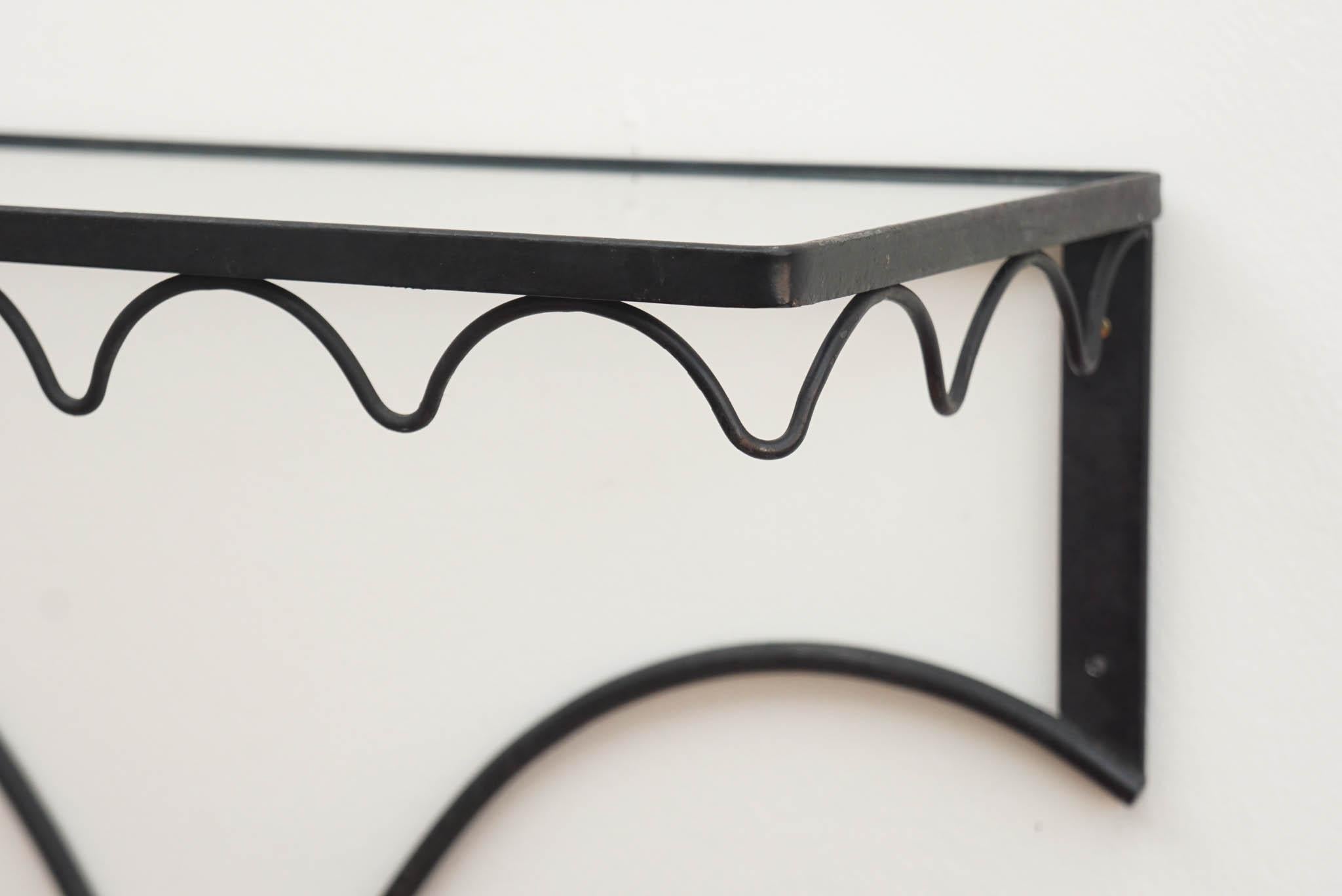 20th Century Mid Century modern iron and glass hanging shelves For Sale